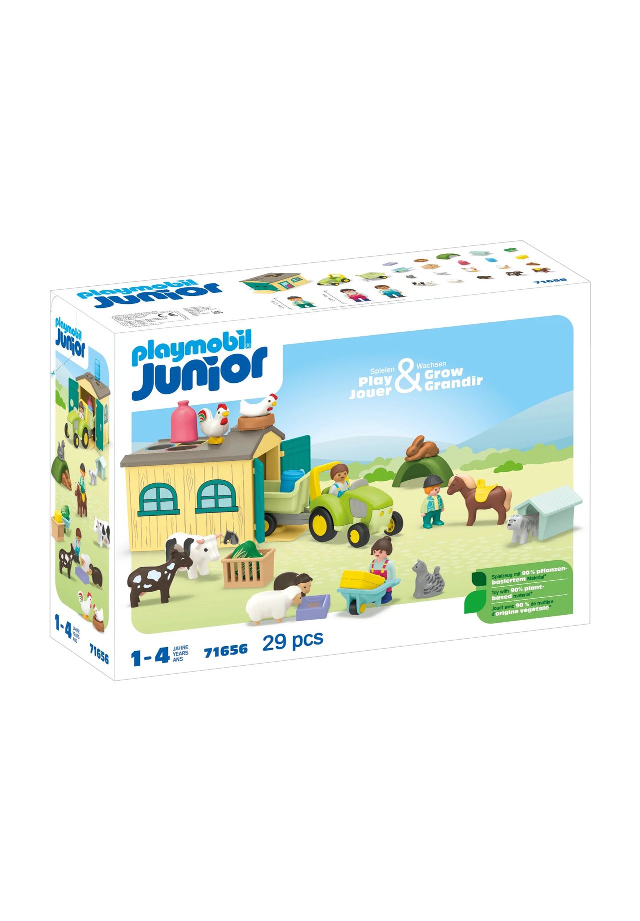 playmobil® Junior - Bauernhof-Abenteuer mit Traktor, Anhänger und tierischen Freunden 71656