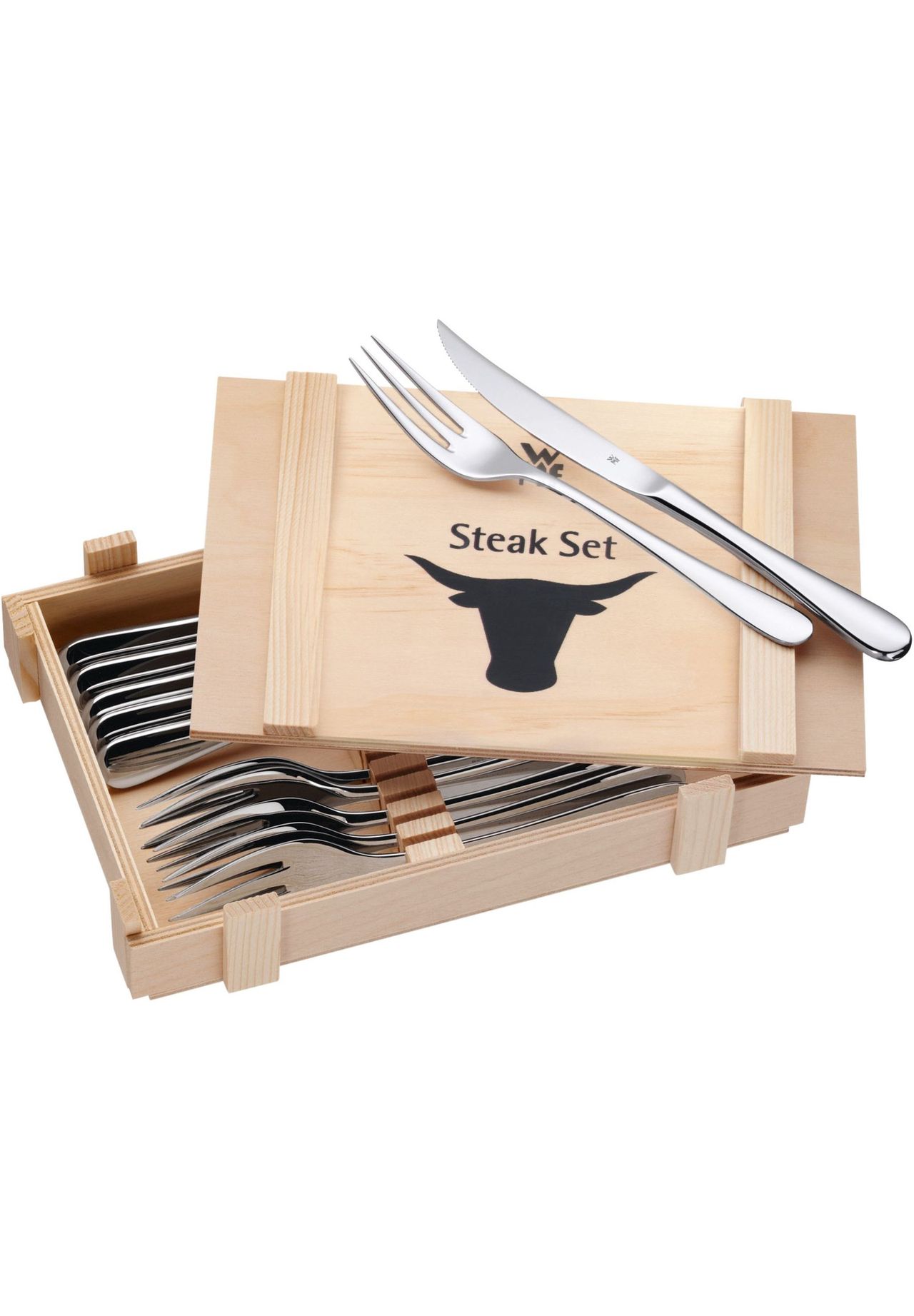 WMF Steakbesteck-Set 12-teilig, in Holzkiste, silber