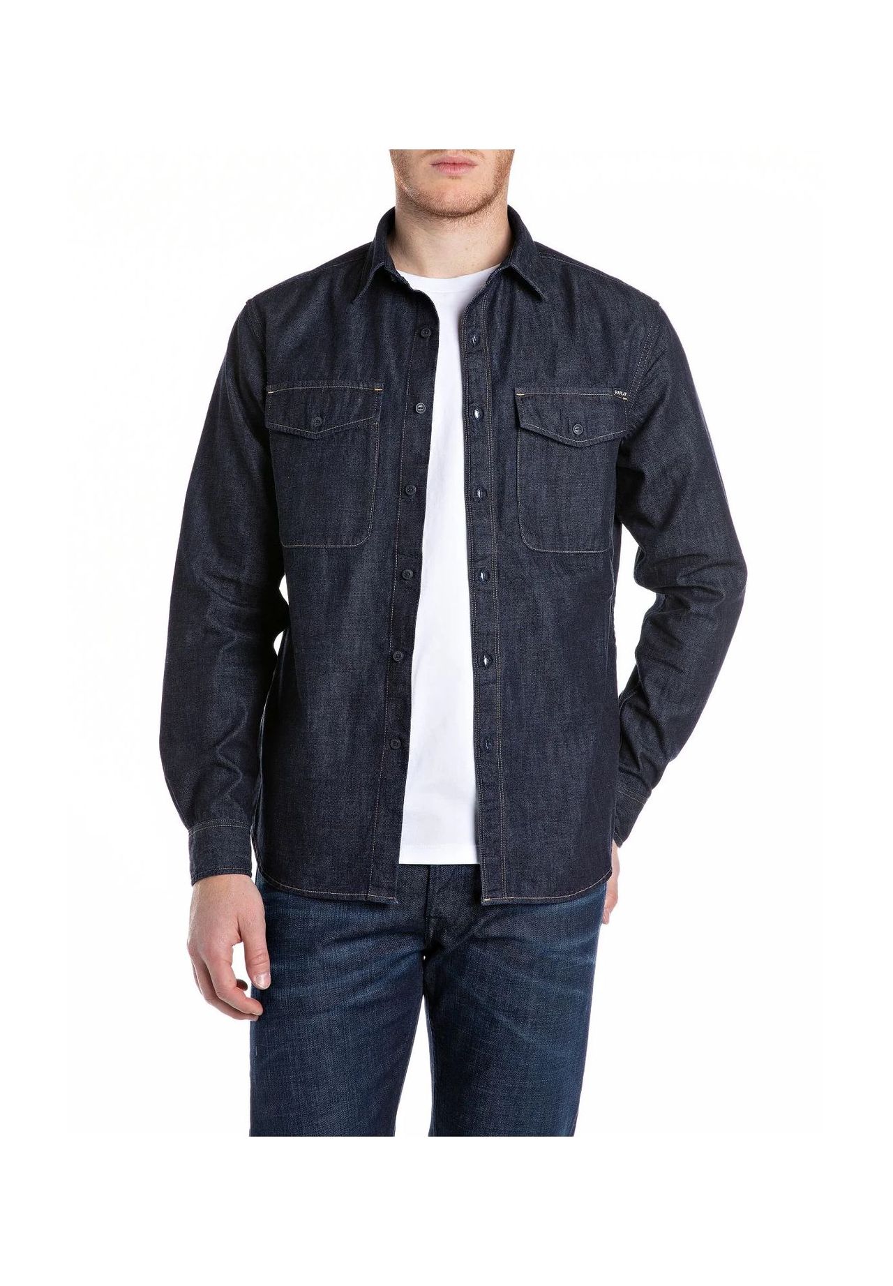 REPLAY Jeanshemd, Langarm, Kent-Kragen, für Herren, blau, S
