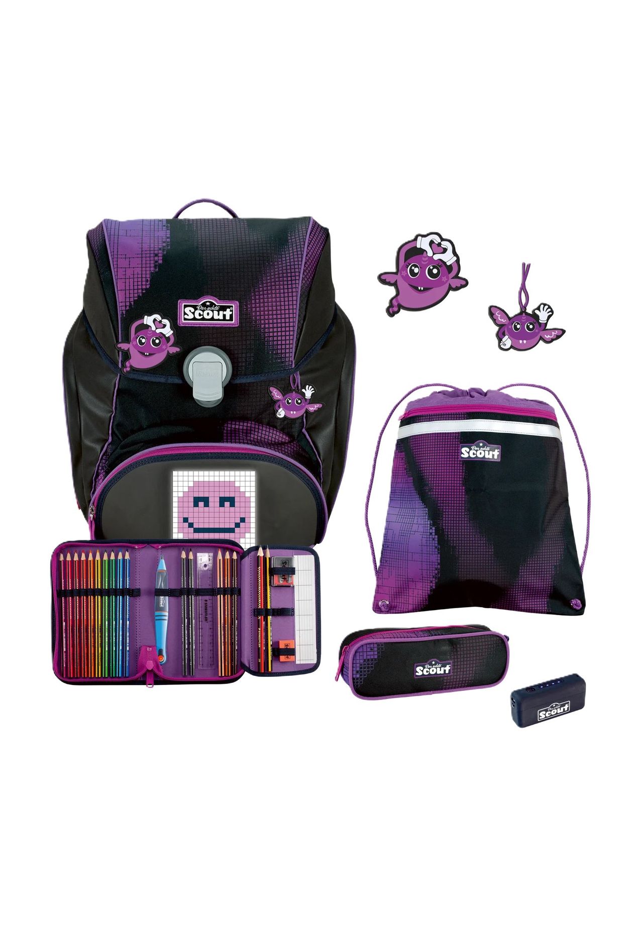 Scout® Schulranzen-Set, 6-teilig, schwarz|lila, 99