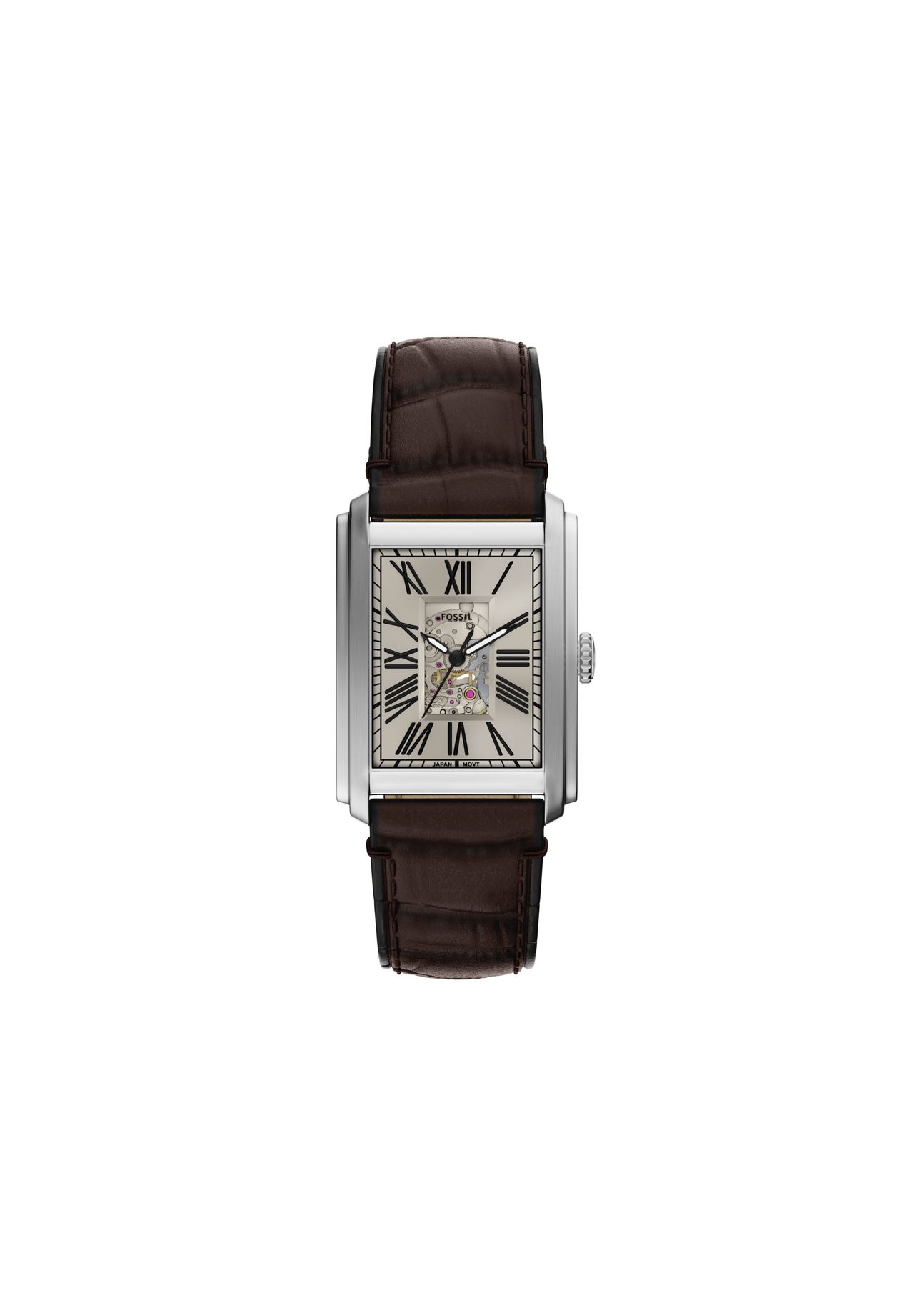 Fossil Herrenuhr Carraway Automatikwerk Leder Krokoprägung braun, ME3272, Silber, 99