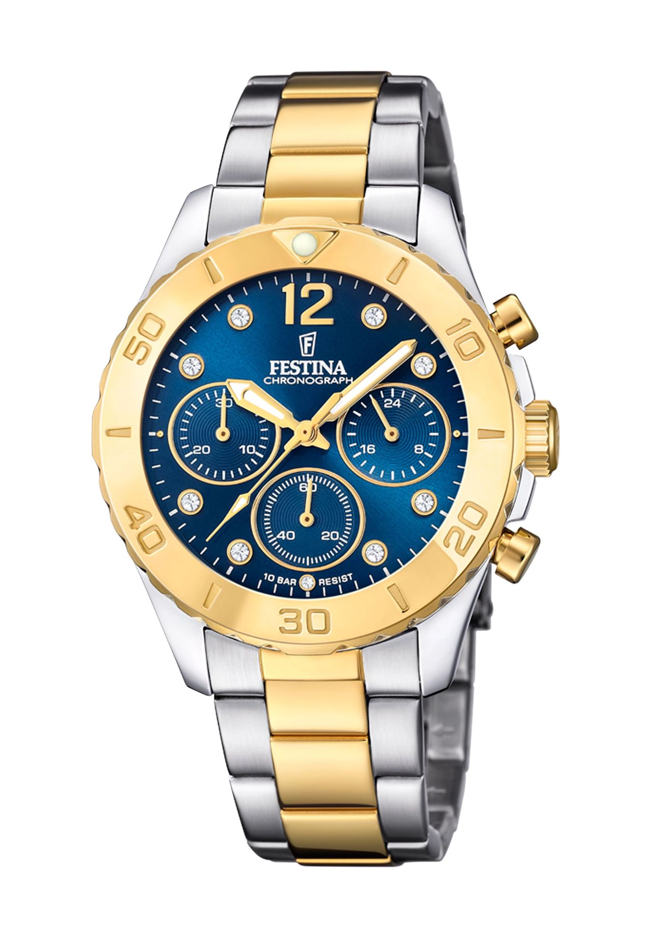 FESTINA Damen Chronograph, SILBER/GOLD/BLAU