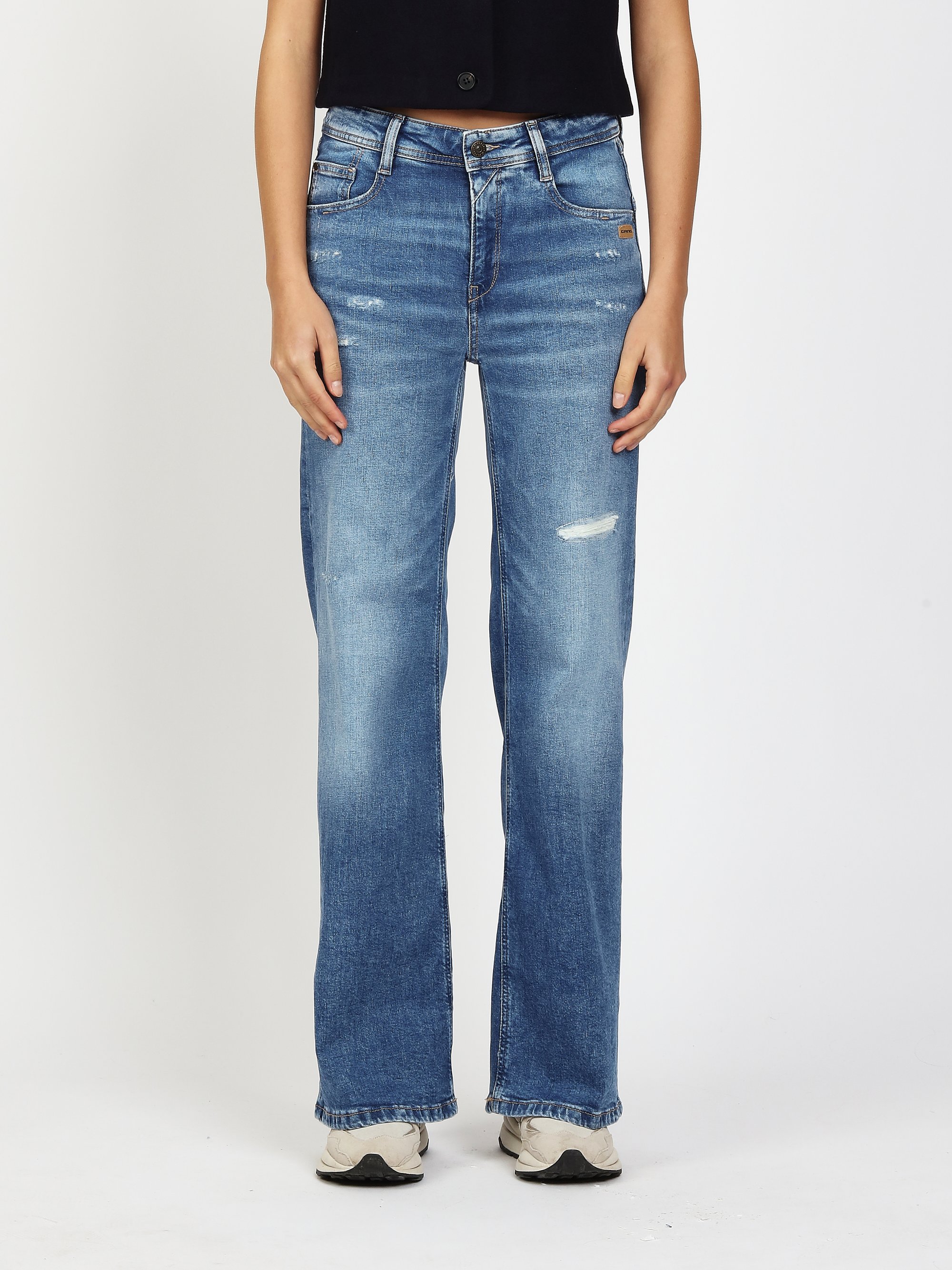 GANG Damen Jeans 94AMELIE WIDE - wide fit Jeans destroyed midblue