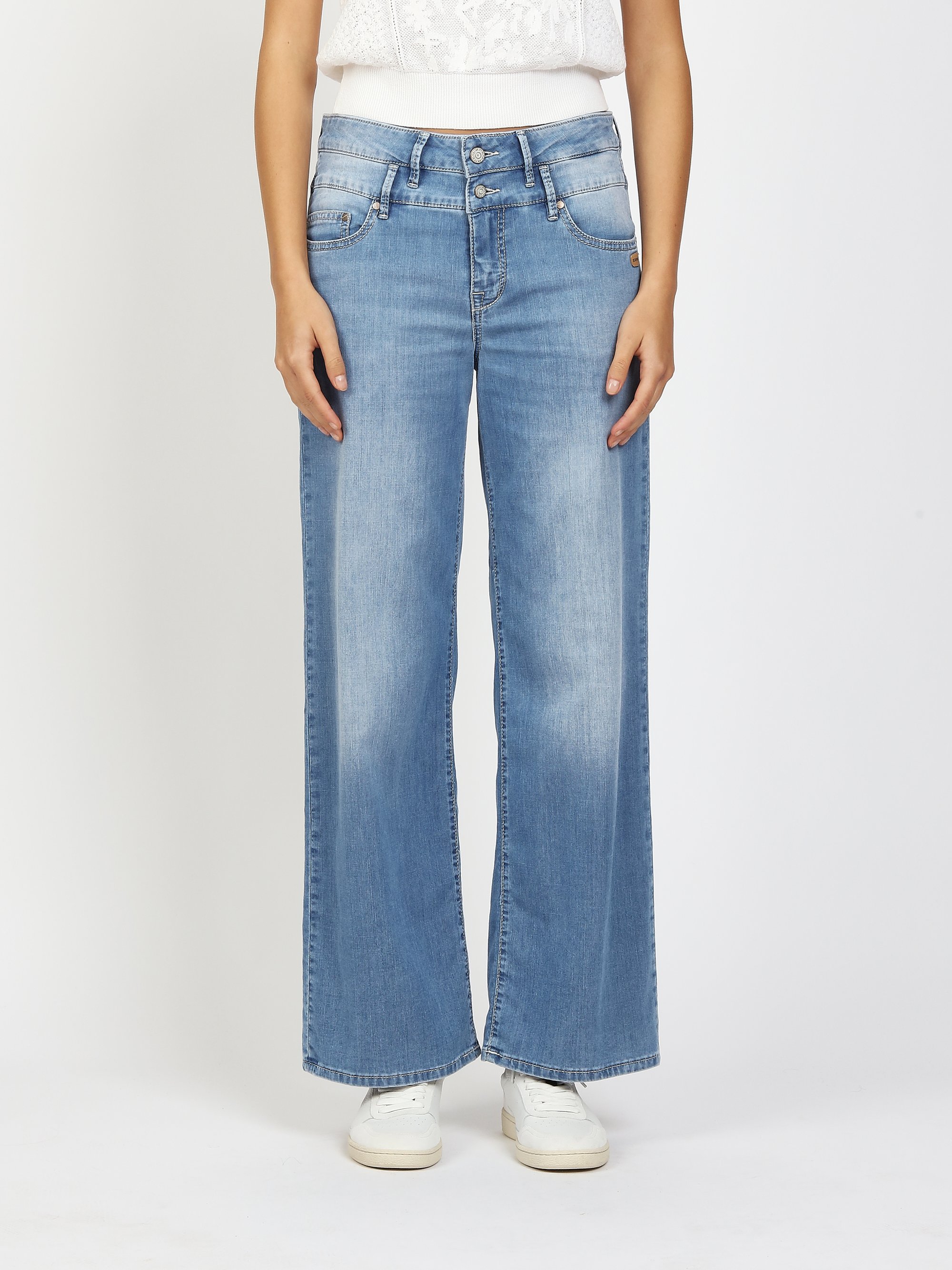 GANG Damen Jeans 94CARA -wide fit Jeans light midblue