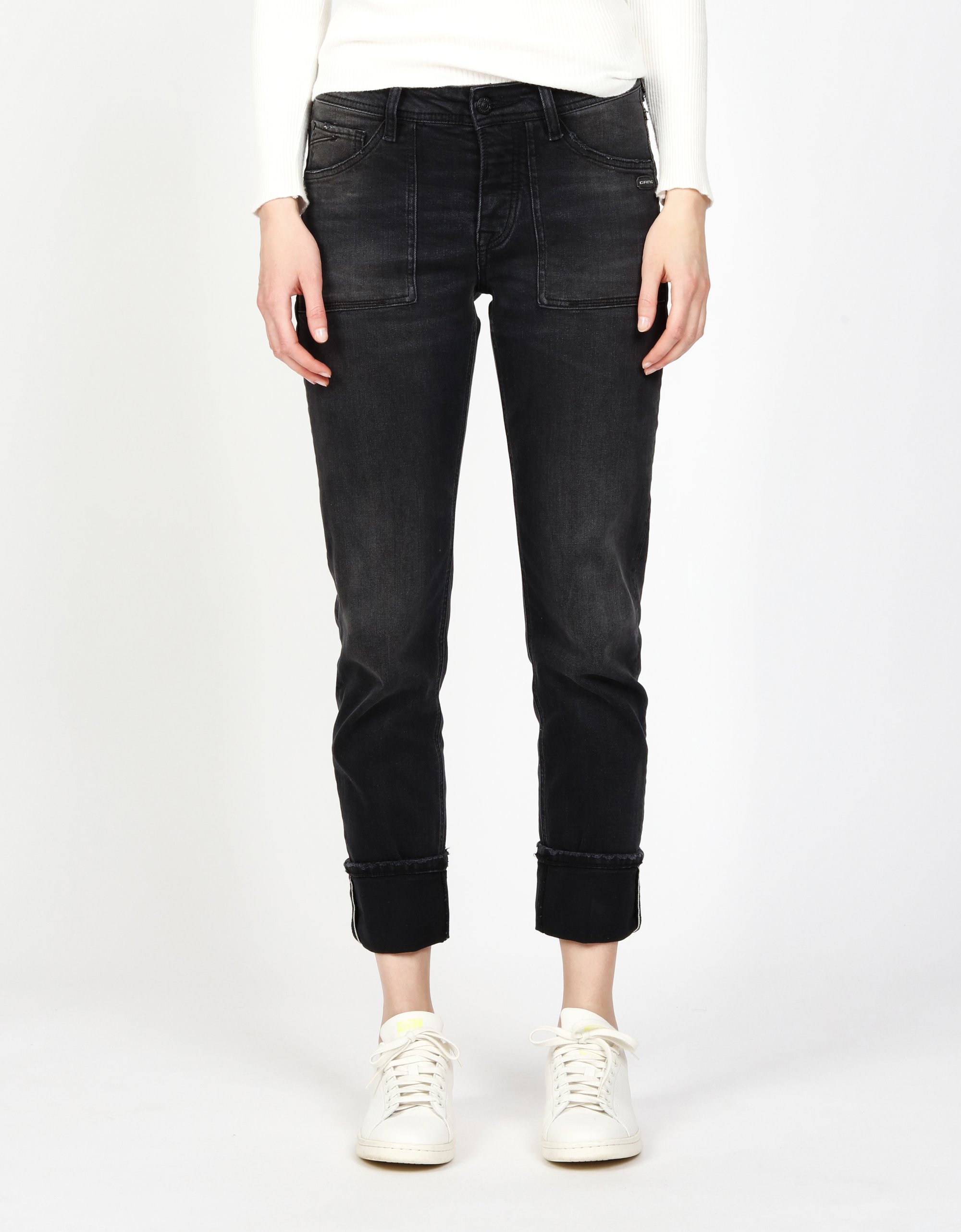 GANG Damen Jeans 94NICA WORKER - boyfriend fit Jeans worn black wash