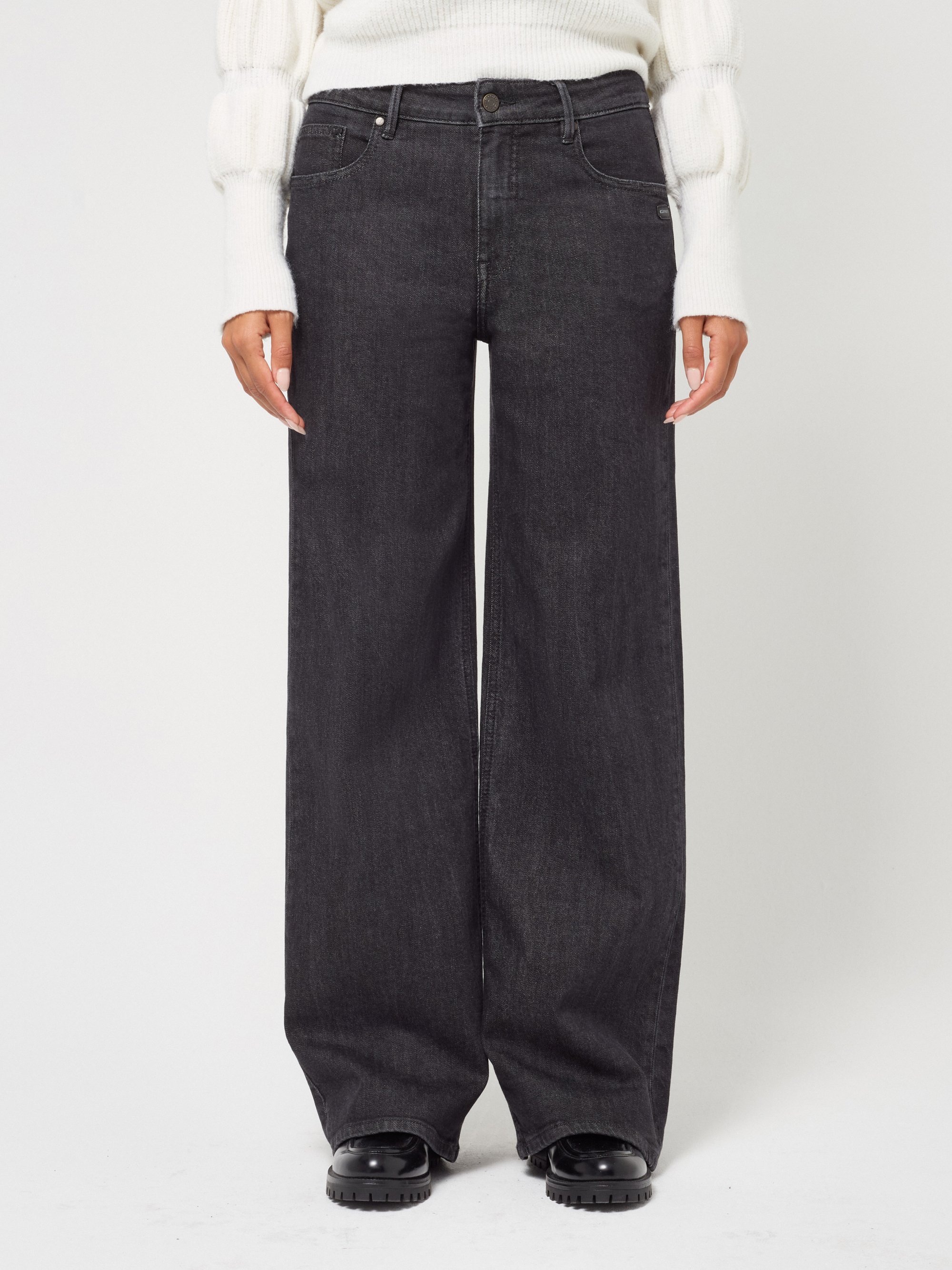 GANG Damen Jeans 94CARLOTTA LONG - wide fit Jeans rinsed black