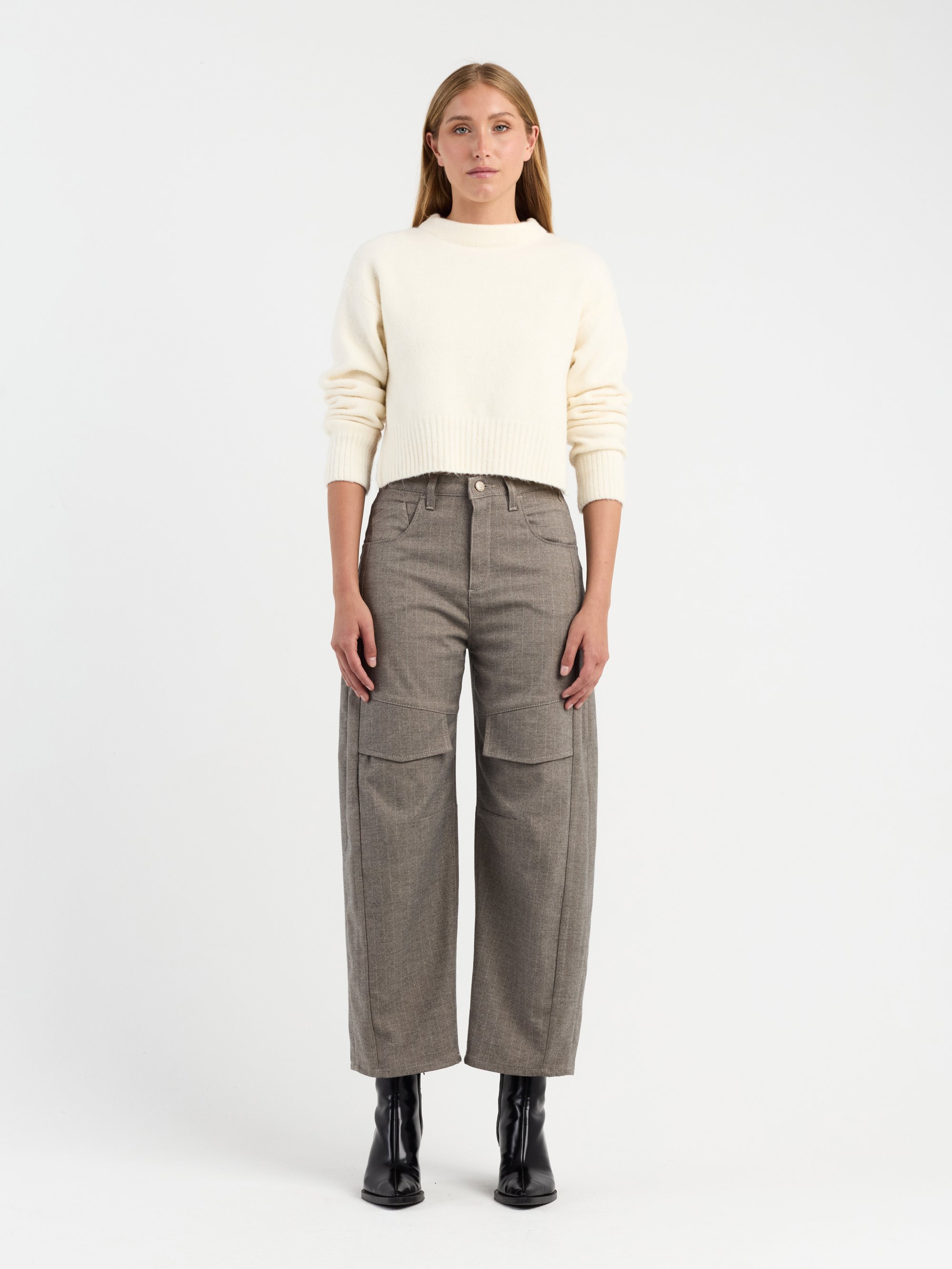 GANG Damen Hosen 94ODELIA FLAP - o-shape fit Hose cream stripe