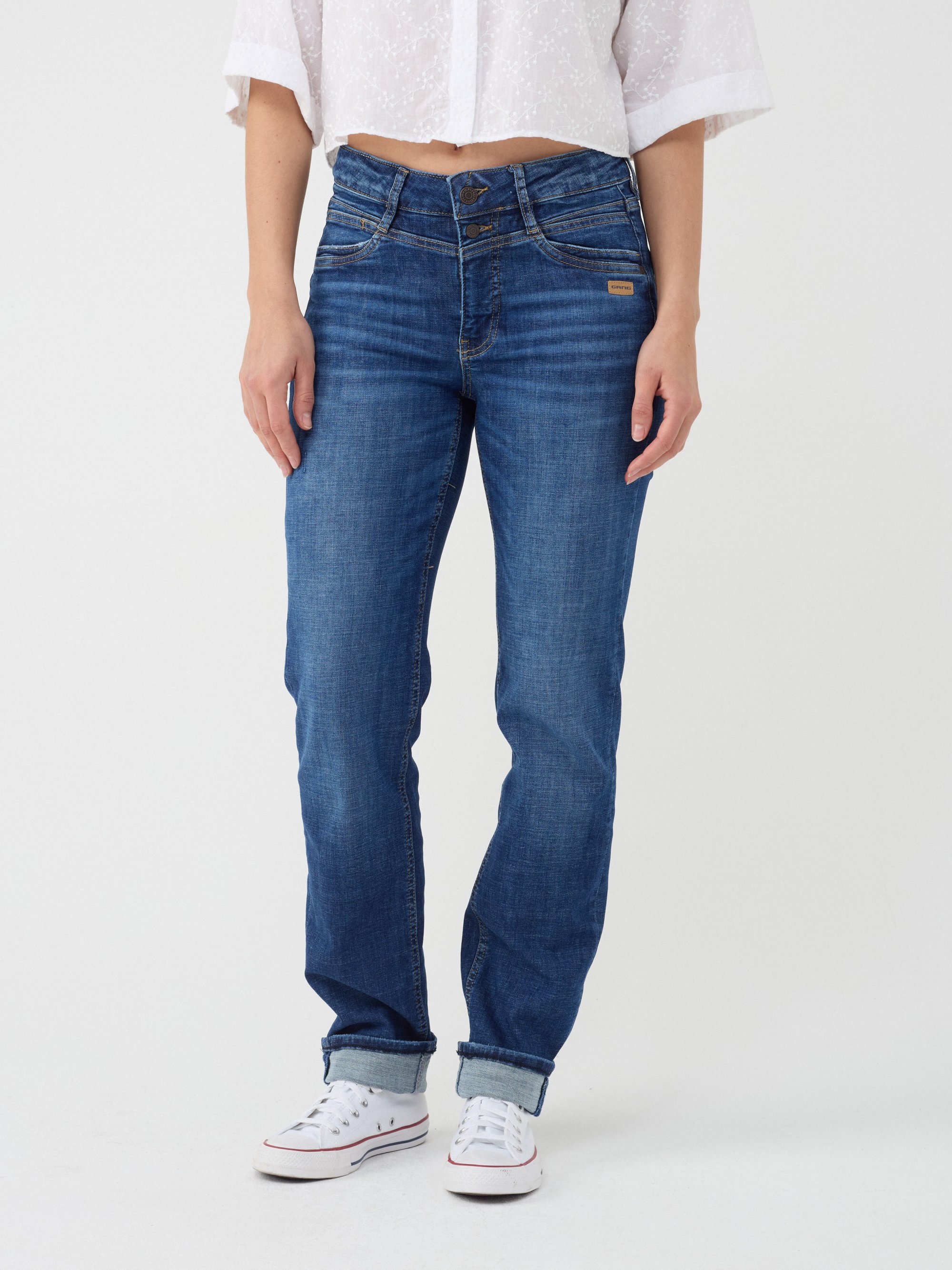 GANG Damen Jeans 94STACY - straight fit Jeans darkblue cross hatch