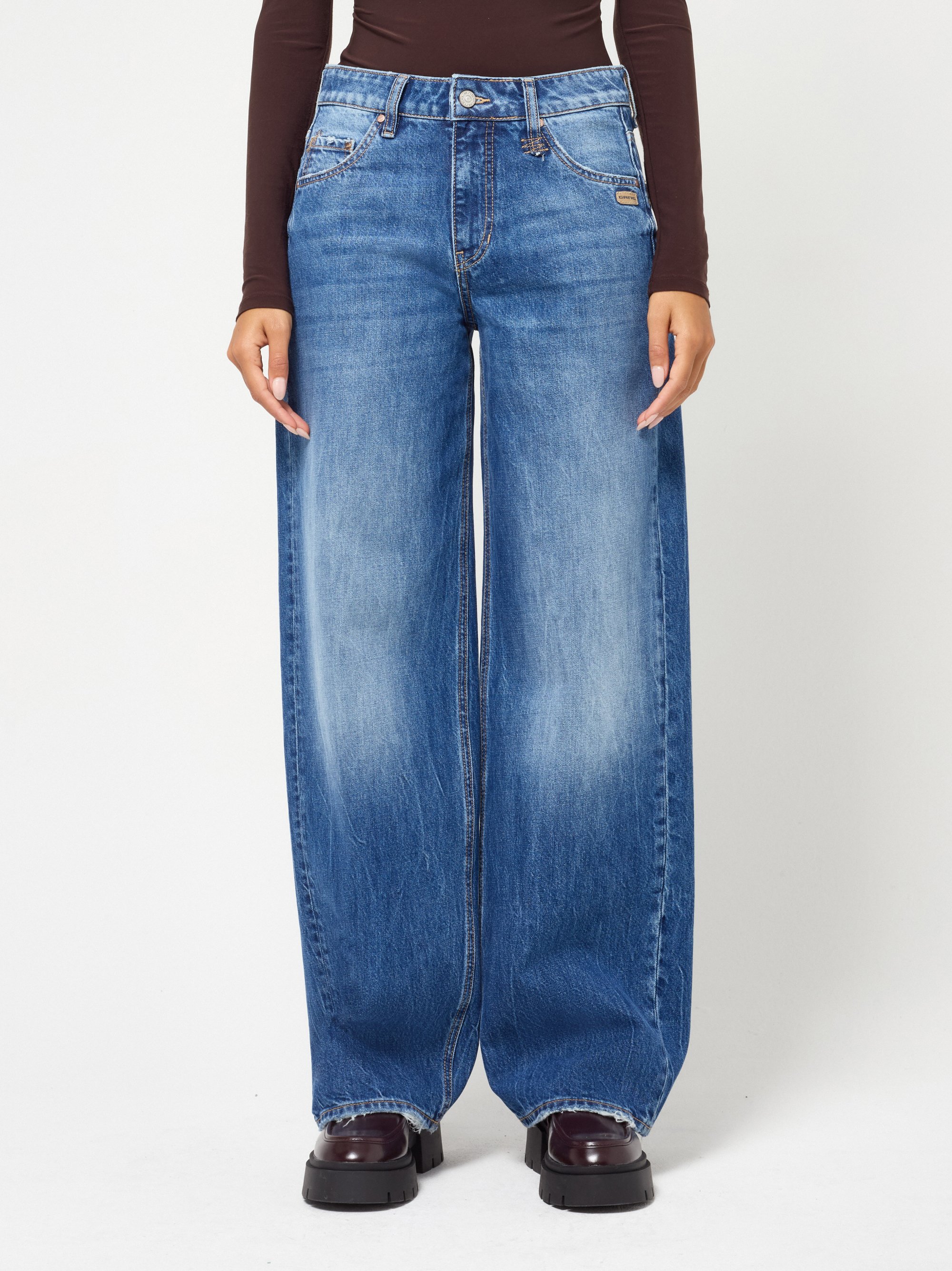 GANG Damen Jeans 94CORA - baggy fit Jeans rough midblue