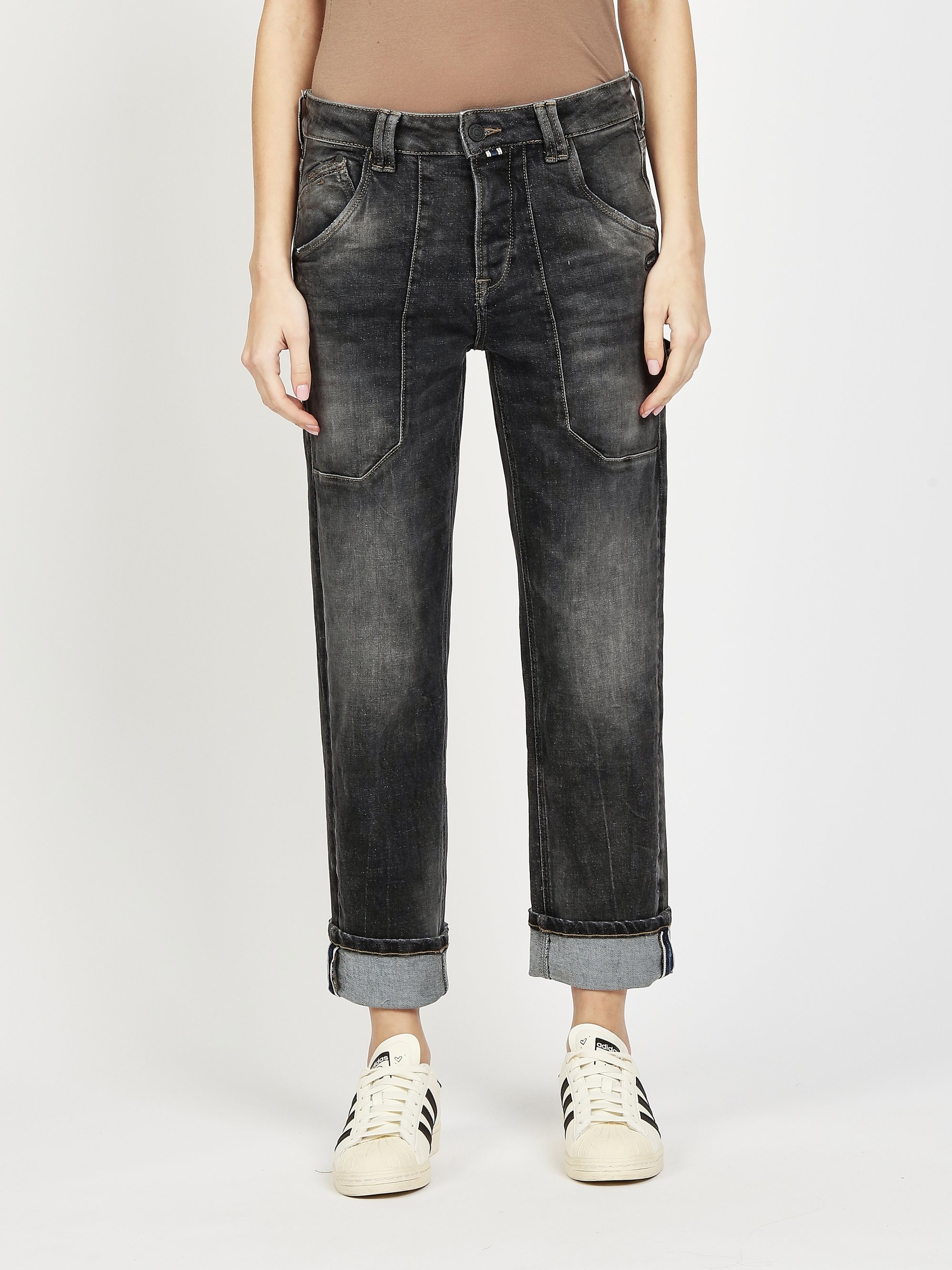 GANG Damen Jeans 94THELMA WORKER - comfort straight fit Jeans midgrey worn