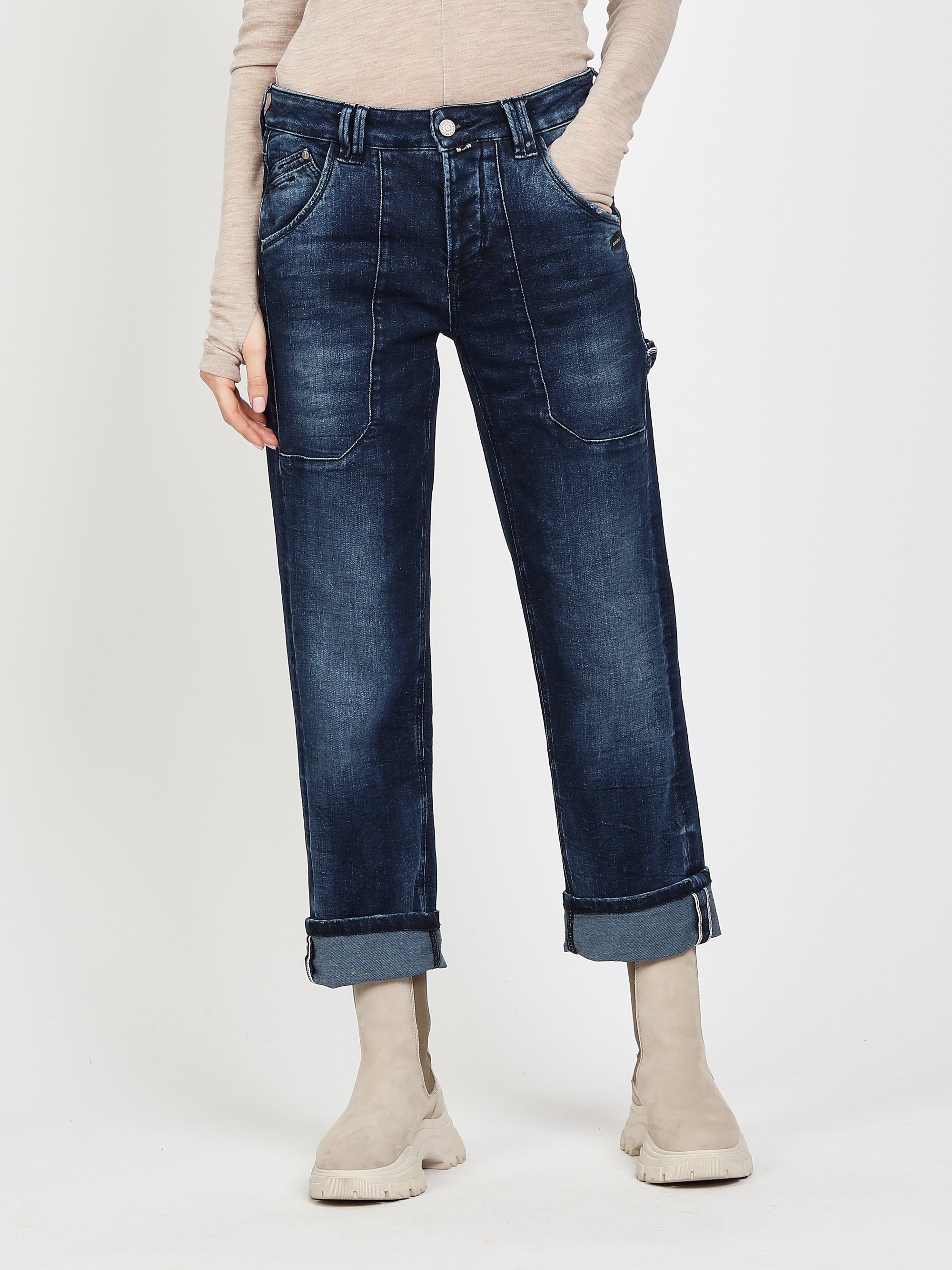 GANG Damen Jeans 94THELMA WORKER - comfort straight fit Jeans dark blue used