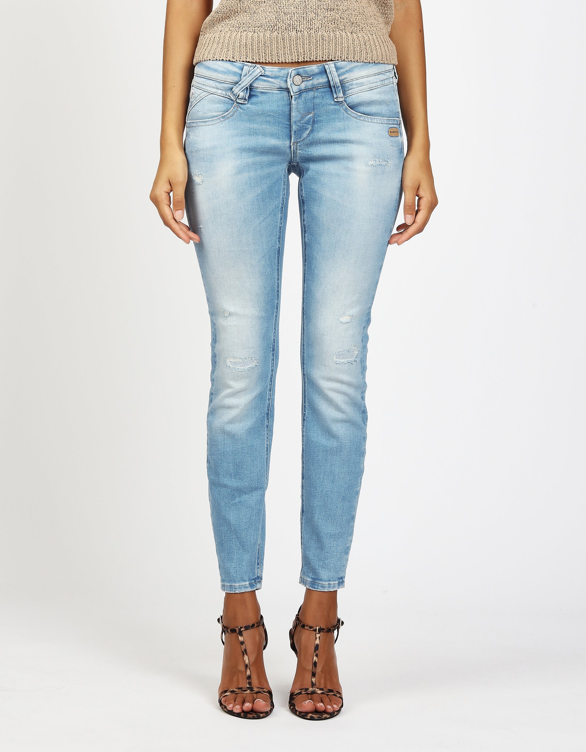 GANG Damen Jeans 94NENA CROPPED - skinny fit Jeans light destroy blue