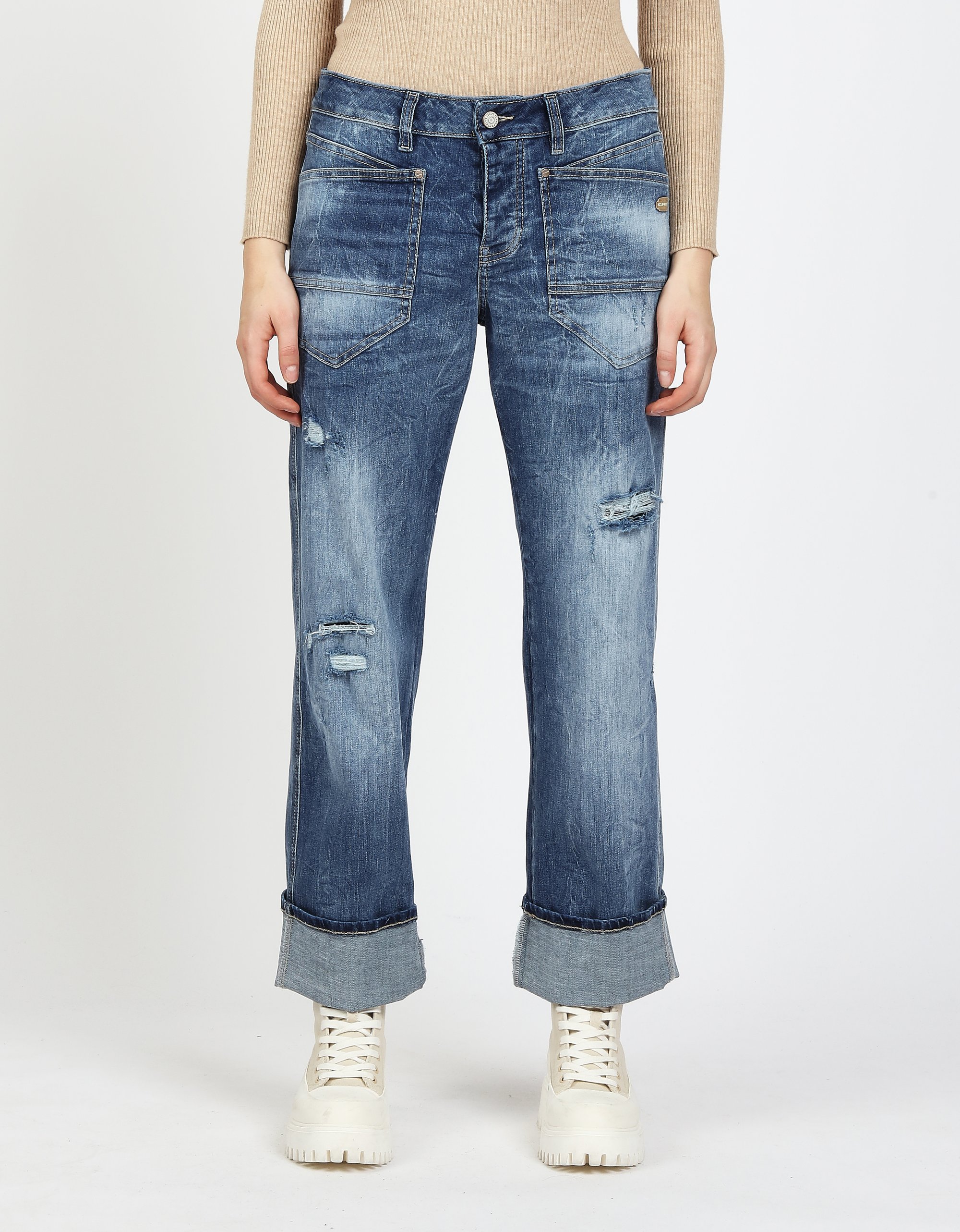 GANG Damen Jeans 94ROBERTA - loose fit Jeans grey blue destroy