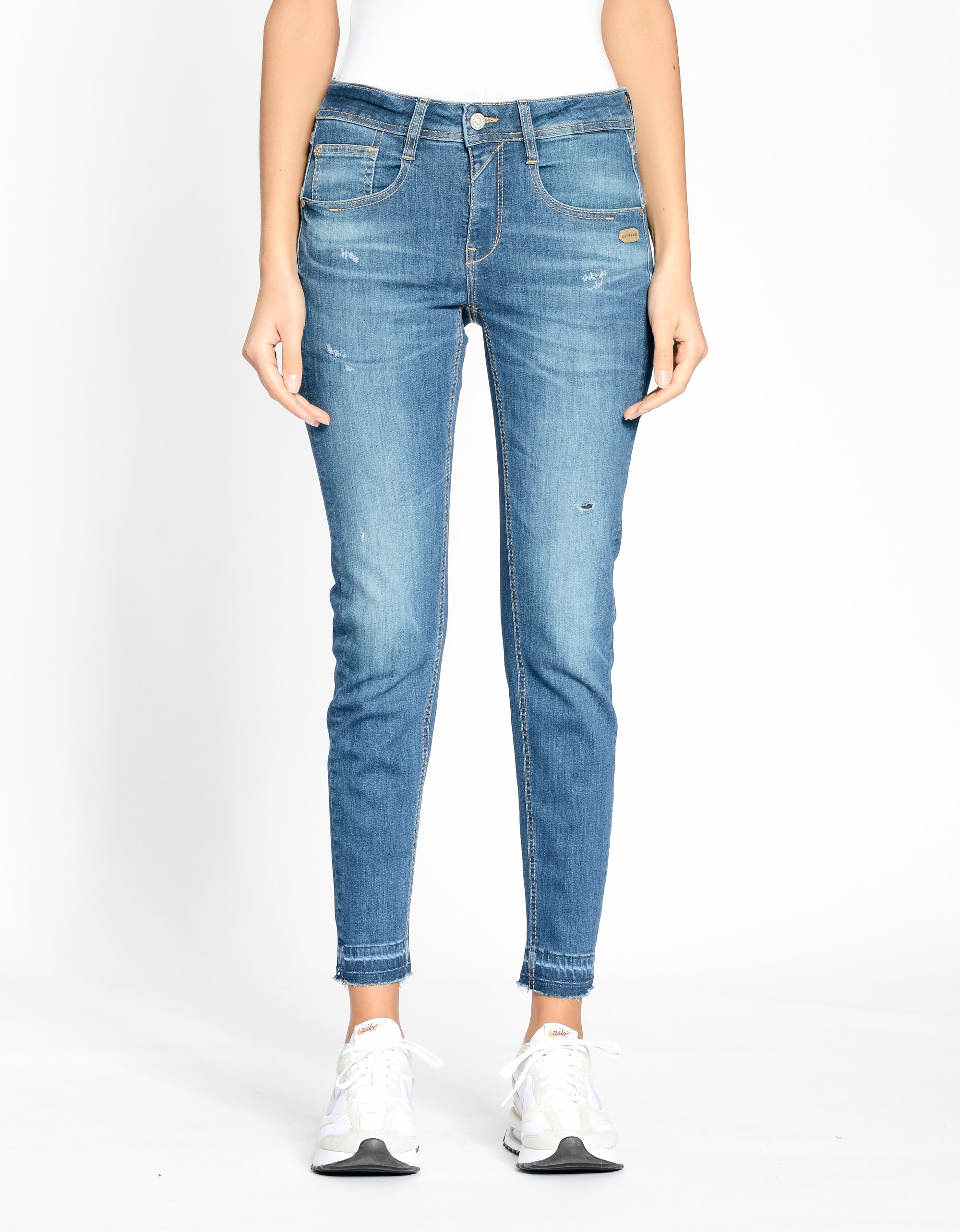GANG Damen Jeans 94AMELIE CROPPED - relaxed fit Jeans mid ocean wash
