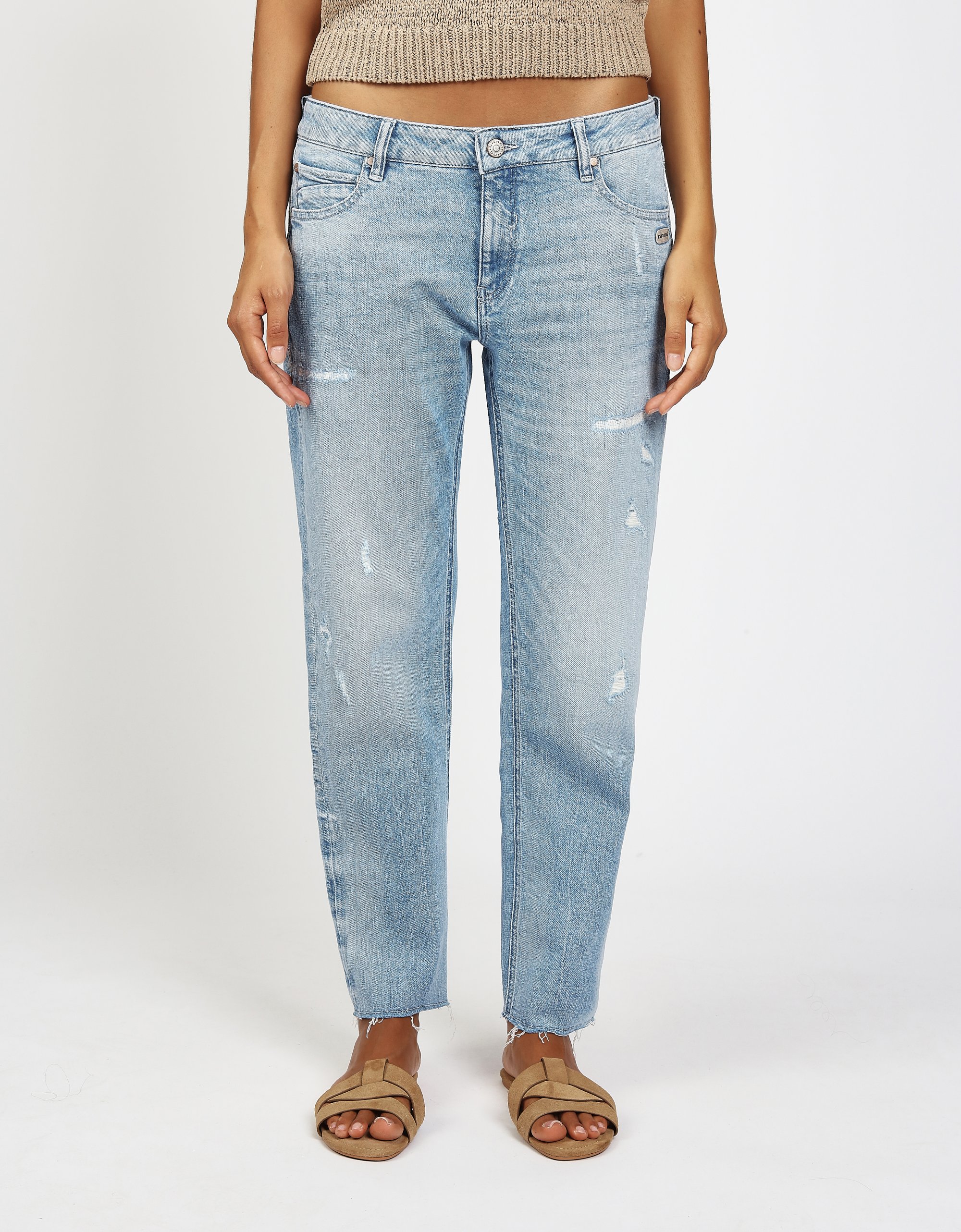 GANG Damen Jeans 94NADIA CROPPED - boyfriend fit Jeans light blue repair