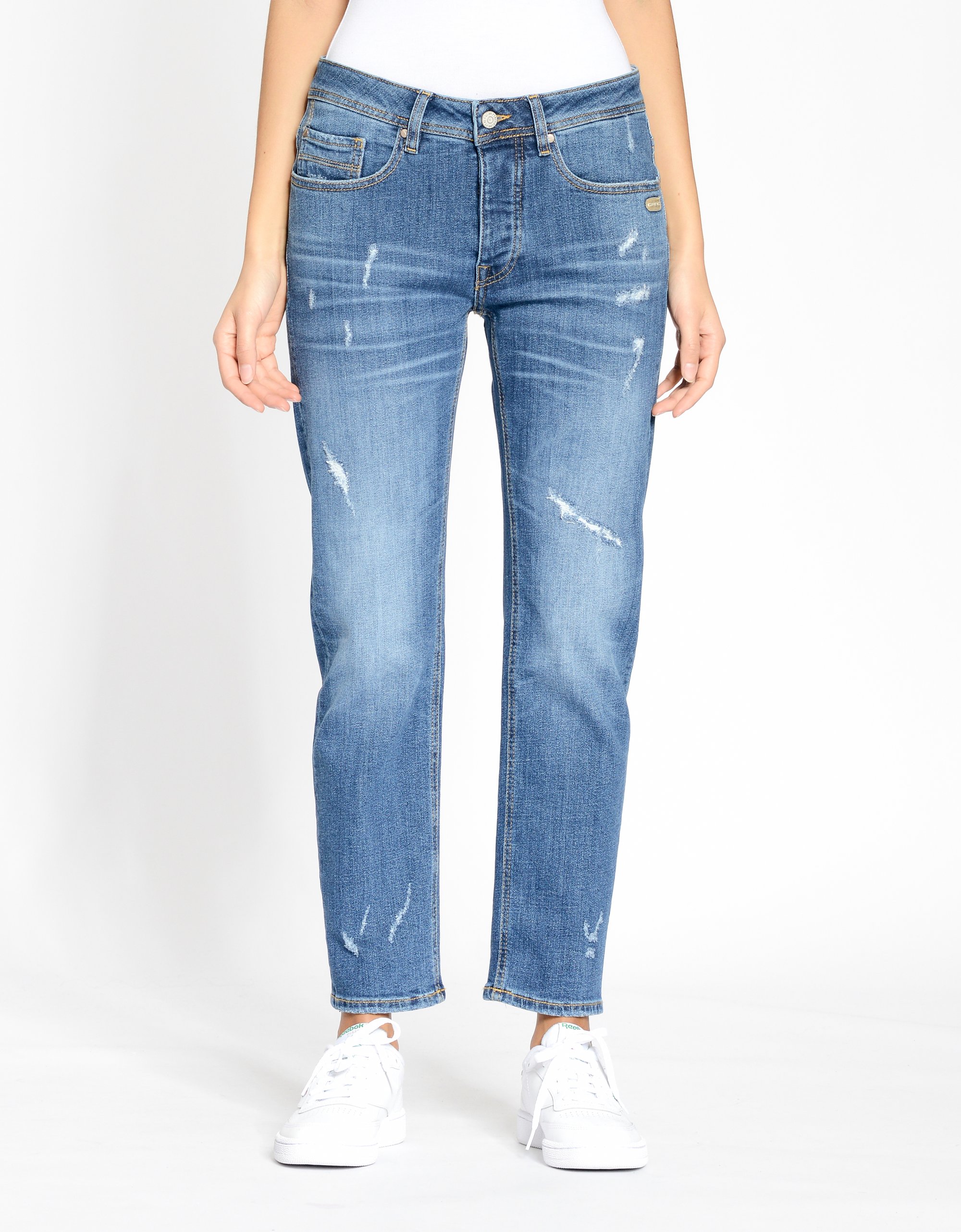 GANG Damen Jeans 94NICA CROPPED - boyfriend fit Jeans rocky midblue