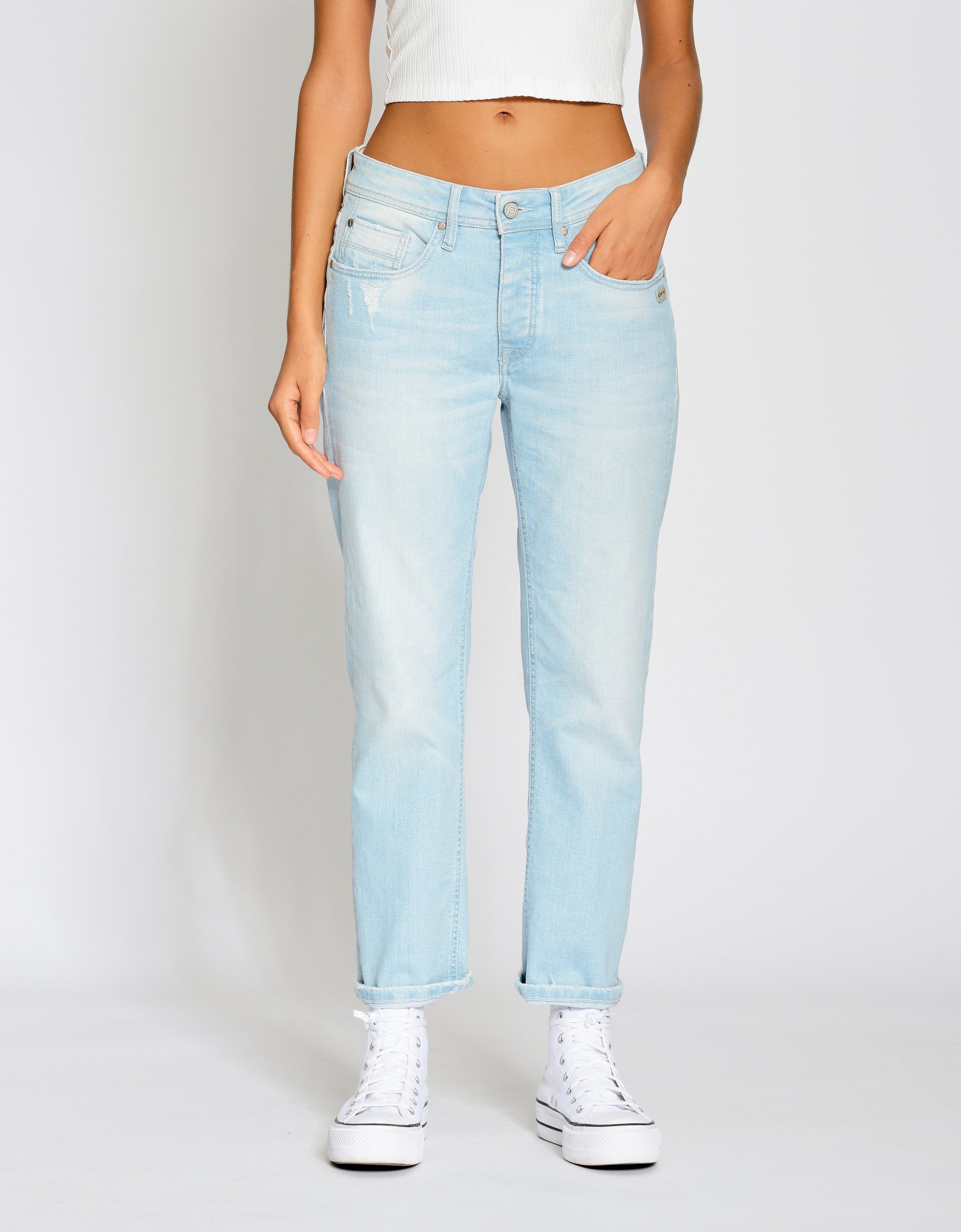 GANG Damen Jeans 94NICA CROPPED - boyfriend fit Jeans aged light blue