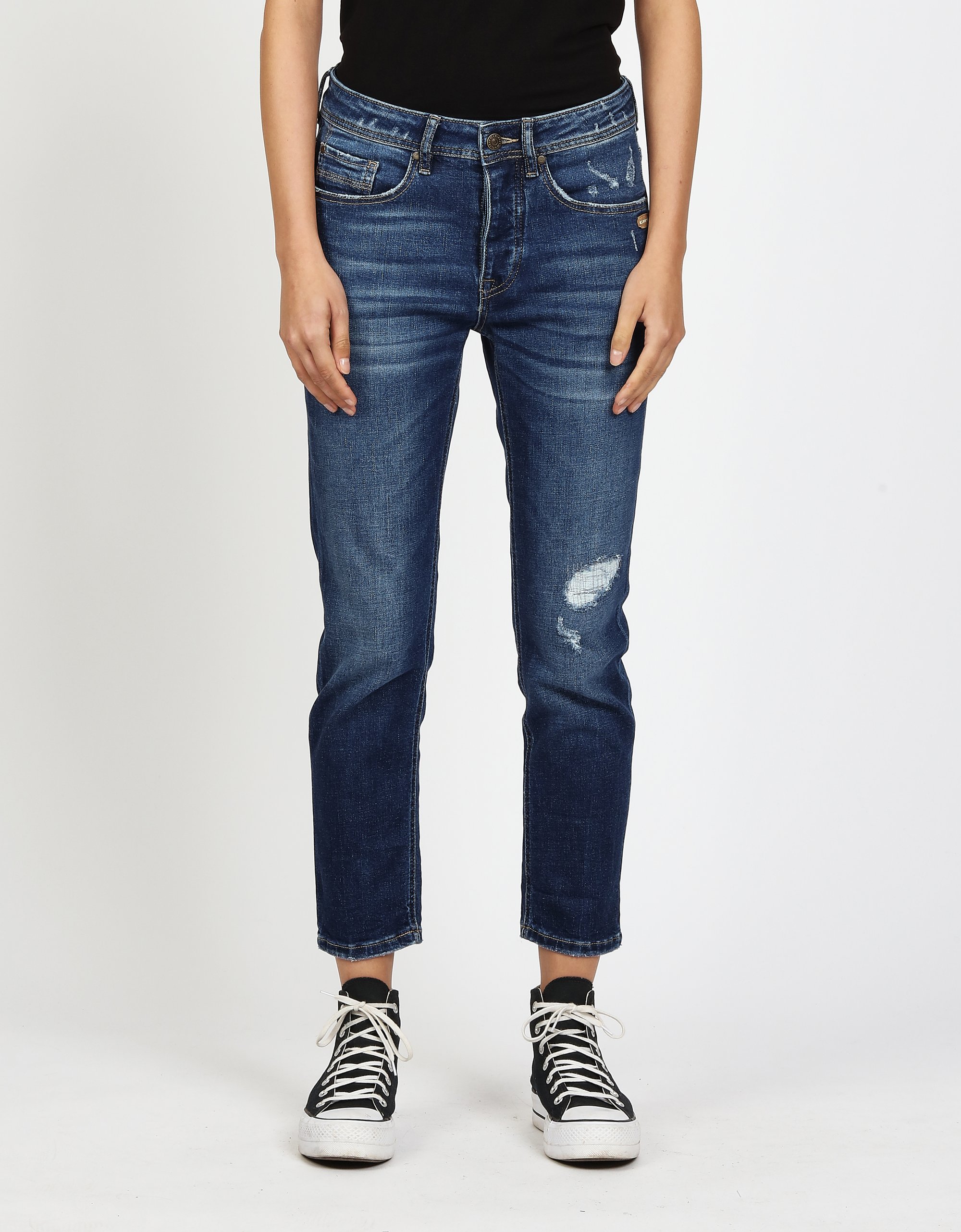 GANG Damen Jeans 94NICA CROPPED - boyfriend fit Jeans real destroy midblue