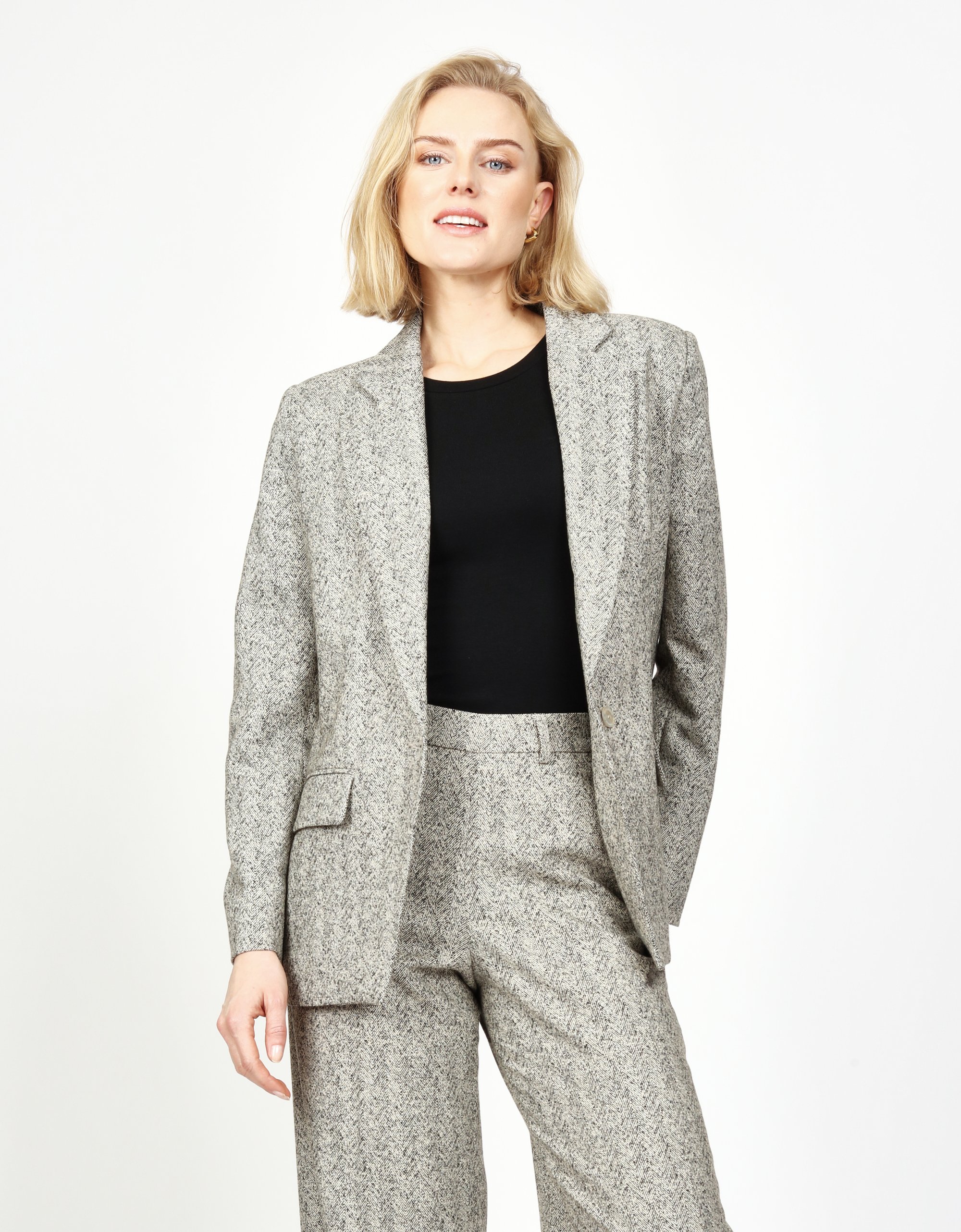 GANG Damen Jacken 94ONA BLAZER - boyfriend fit black beige herringbone