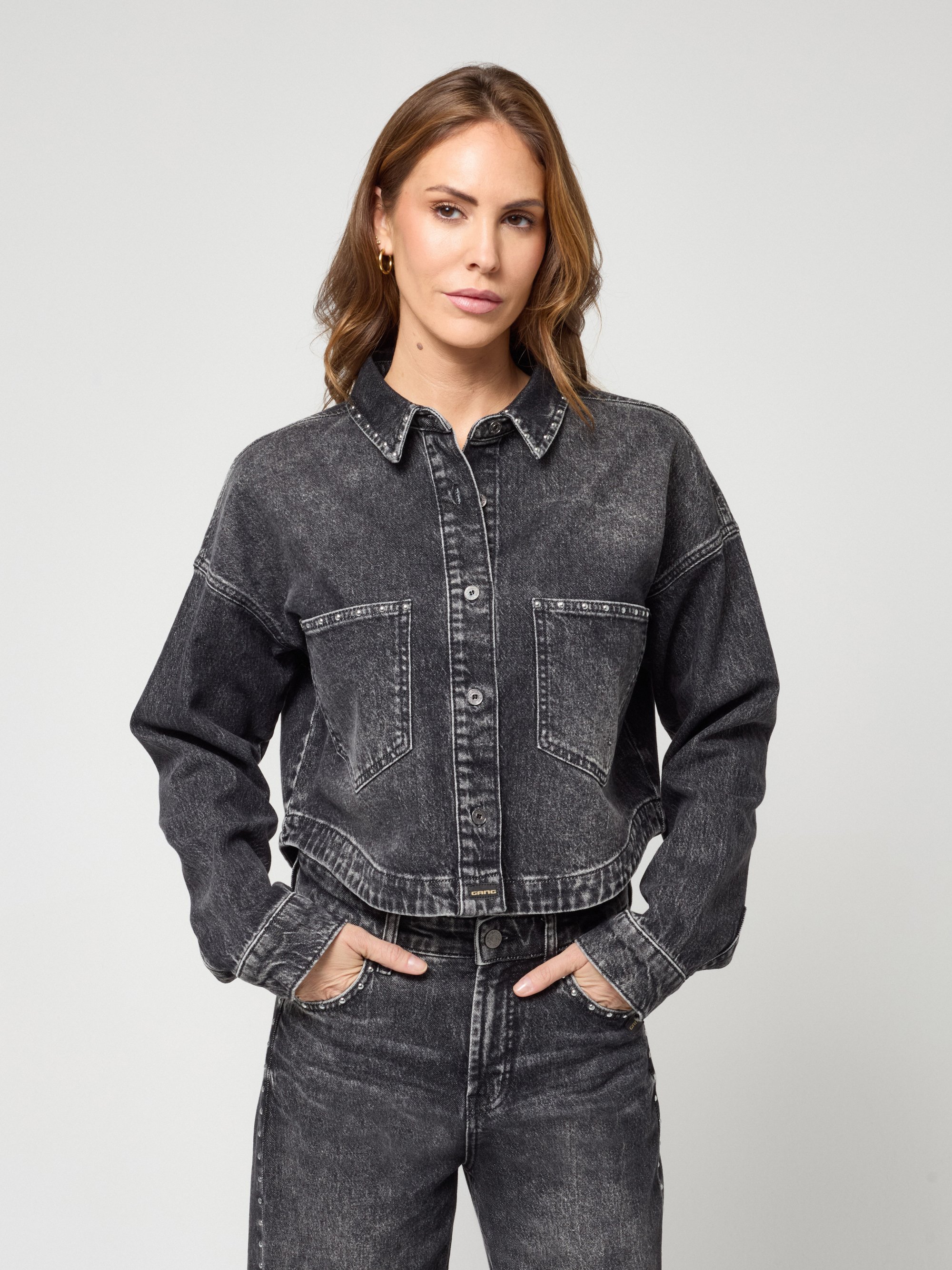 GANG Damen Jacken 94LUNA CROPPED - oversized fit studed black
