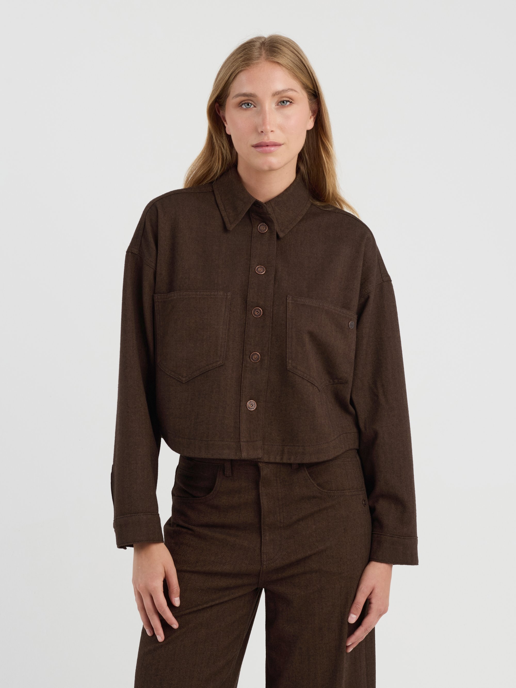GANG Damen Jacken 94LUNA CROPPED - oversized fit brown herringbone