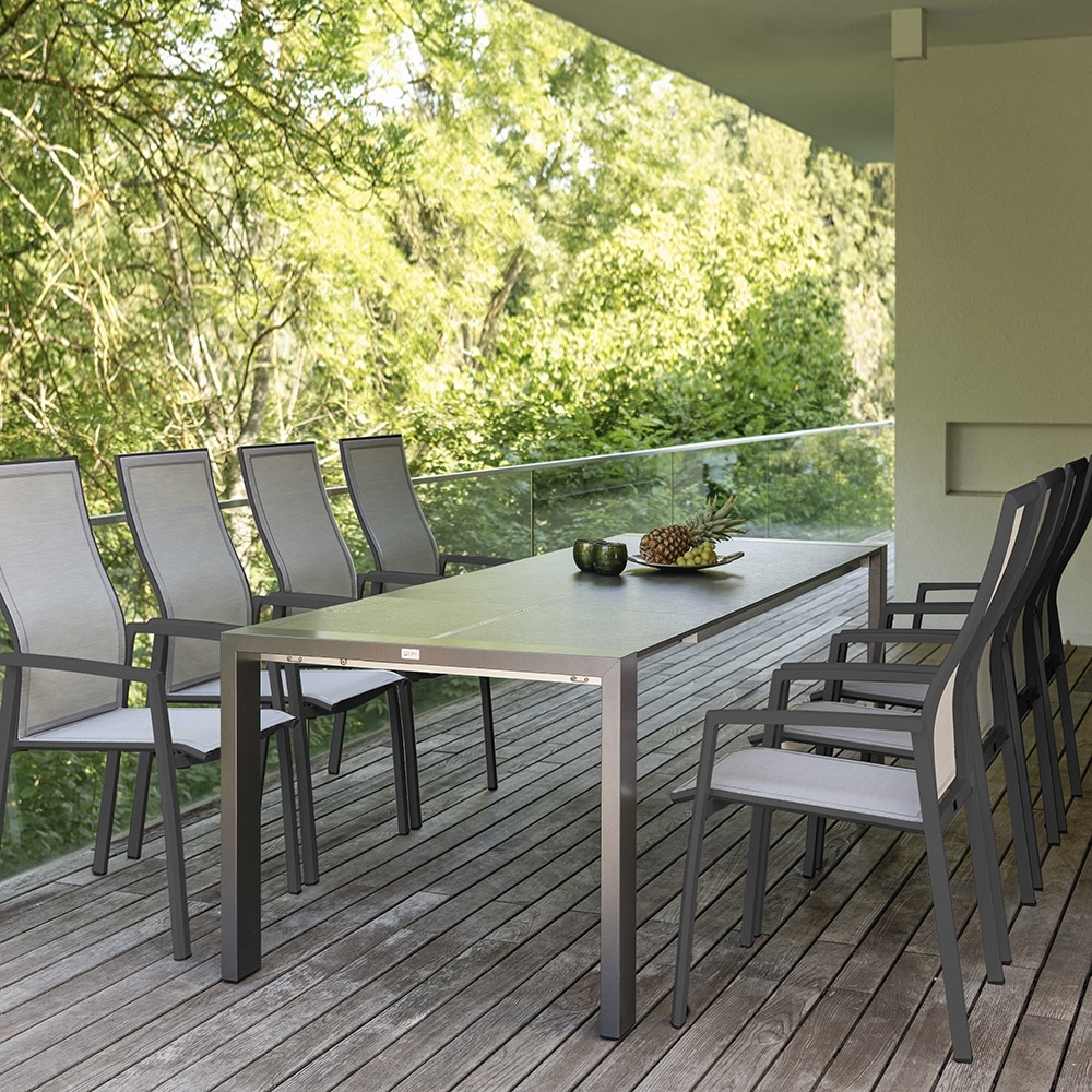 Stern Gartenmöbel-Set KARI mit Ausziehtisch 200(260)x90x75cm und 8x Stapelsessel KARI, Aluminium anthrazit