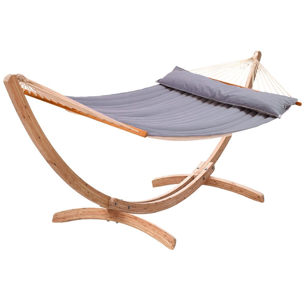 Familien-Stabhängematte American-Hammock Silver-Grey mit Holzgestell aus Lärche Ares-Arc