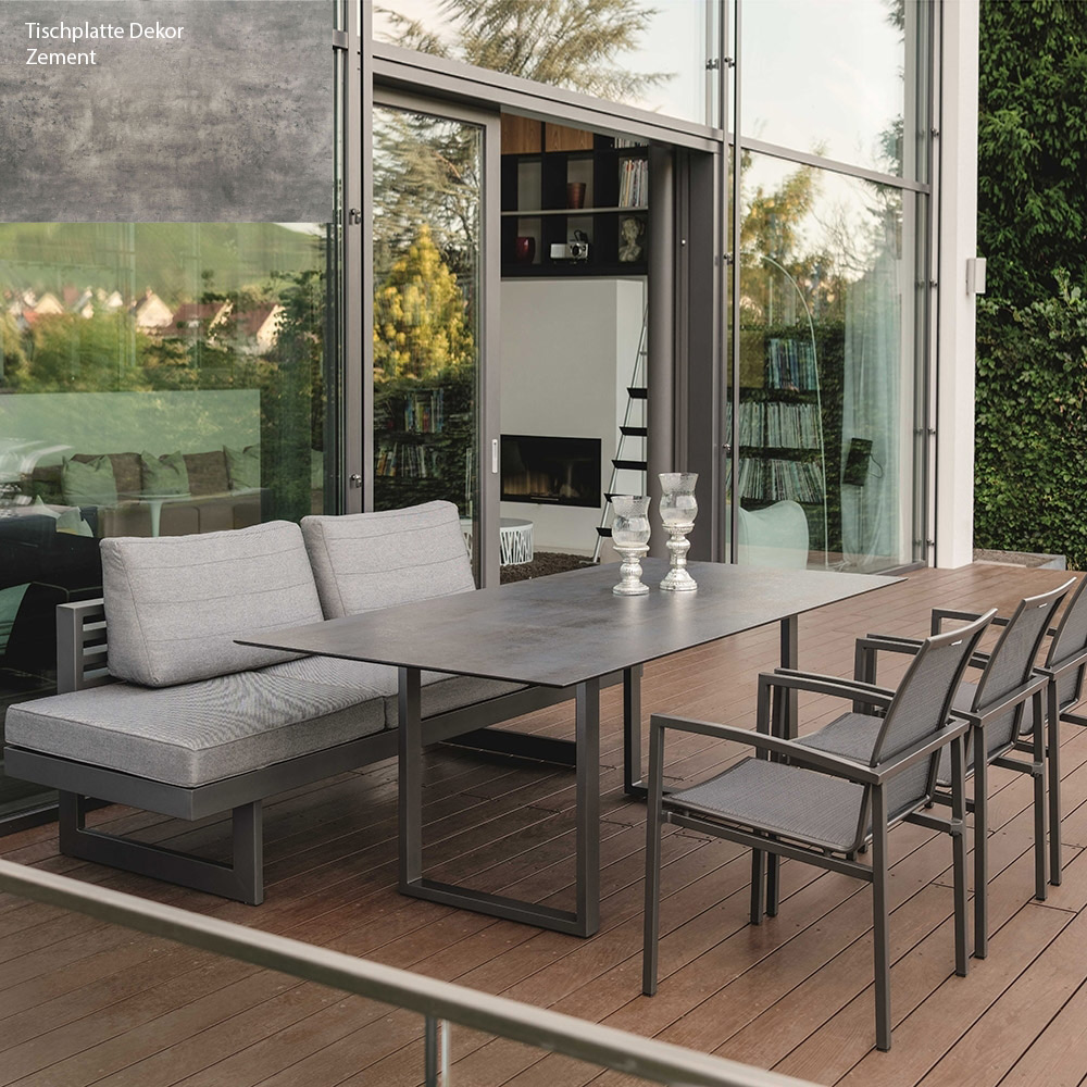 Stern Gartenmöbel-Set NEW HOLLY DINING mit Kufentisch 200x100 cm Dekor Zement und 3x Stapelsessel SKELBY