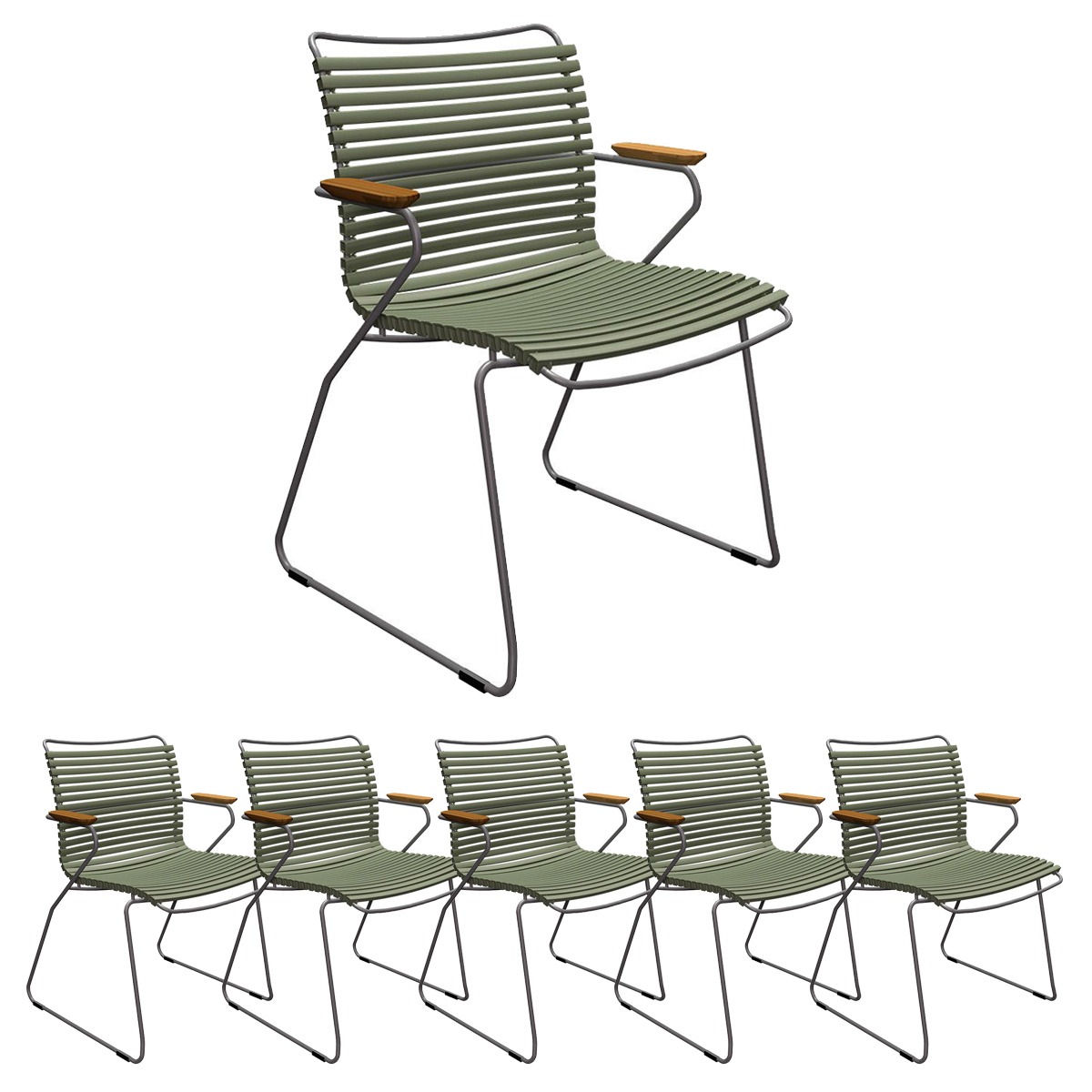 6x Gartenstuhle Set Houe CLICK Gartenstuhl mit Armlehne - Olive green
