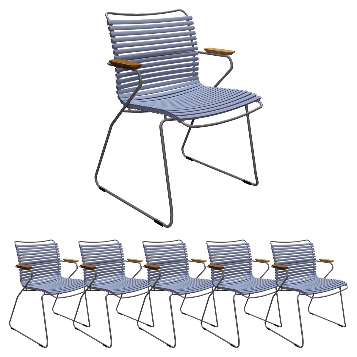 6x Gartenstuhle Set Houe CLICK Gartenstuhl mit Armlehne - Pigeon blue