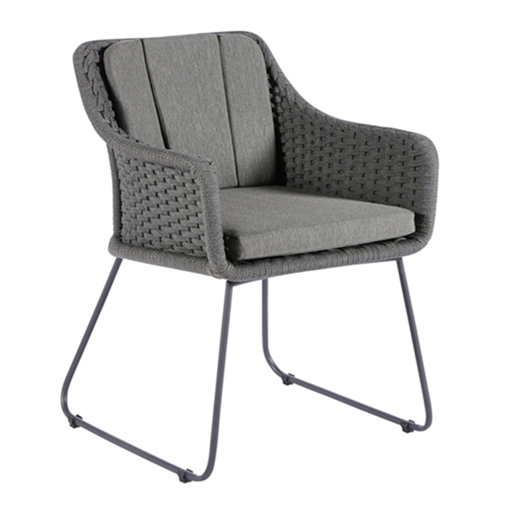 Diamond Garden Korfu Stuhl - Dark Grey - Rope-Dunkelgrau/Edelstahl Dunkelgrau/incl, Sitzkissen und Rückenkissen