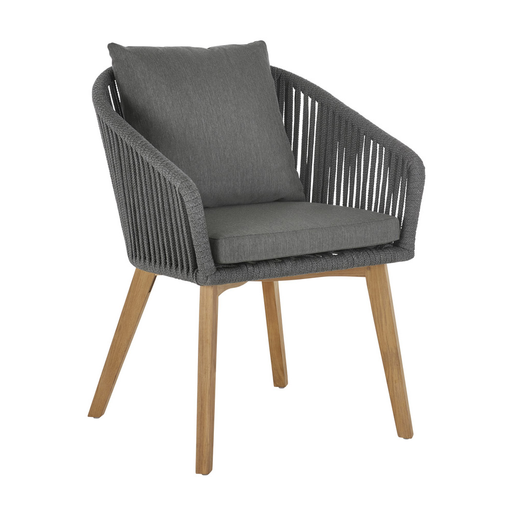 Diamond Garden Kos Stuhl -Dark Grey- Teak Beine - Inkl, Sitz- und Rückenkissen