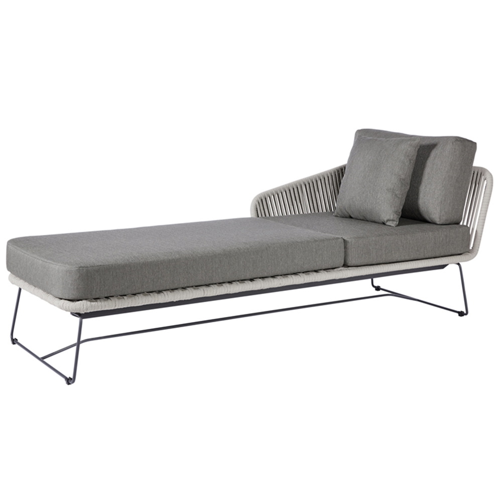 Diamond Garden Milos Daybed - links - Light Grey - Rope-Hellgrau/Edelstahl Dunkelgrau/incl, Sitz- und Rückenkissen