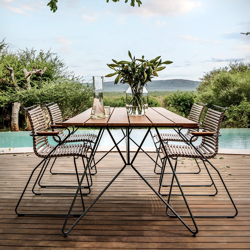 Houe Gartenmöbel Set 4x CLICK Sand mit SKETCH Gartentisch aus Bambus 160x88 cm