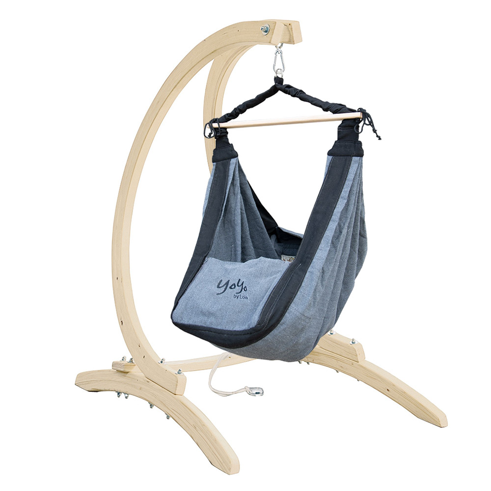 Lola Babyhängematte Babywiege YoYo BIG noire Set mit Kinderhängesesselgestell CARRELLO