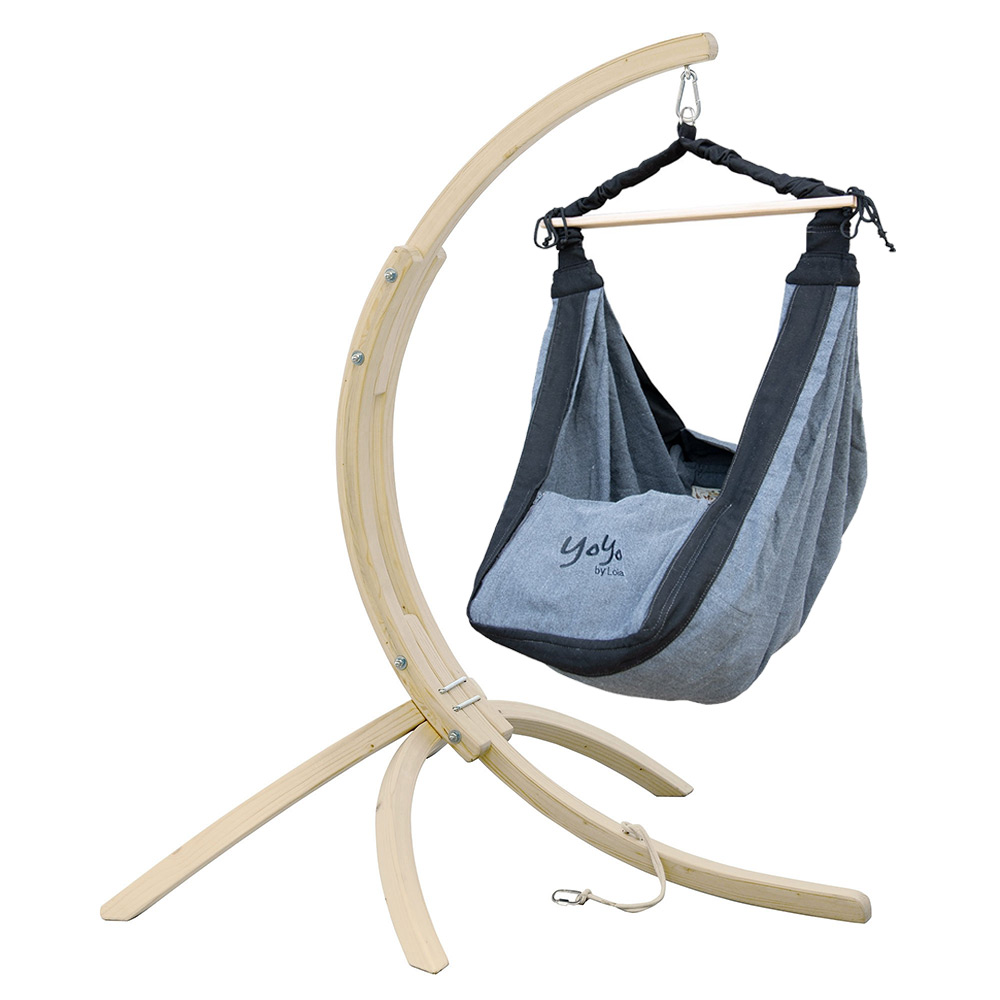 Lola Babyhängematte Babywiege YoYo BIG noire Set mit Baby Hängemattengestell Hippo
