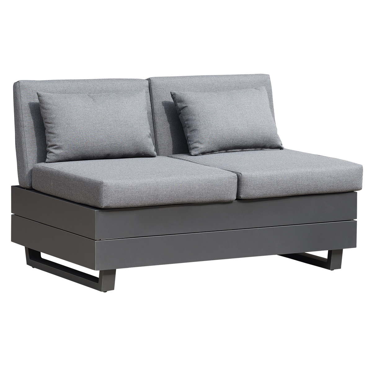 Lola Elements 2-Sitzer Lounge und Dining Aluminium graphite pulverbeschichtet inkl. Tuva dark grey Kissen 130x75x70cm
