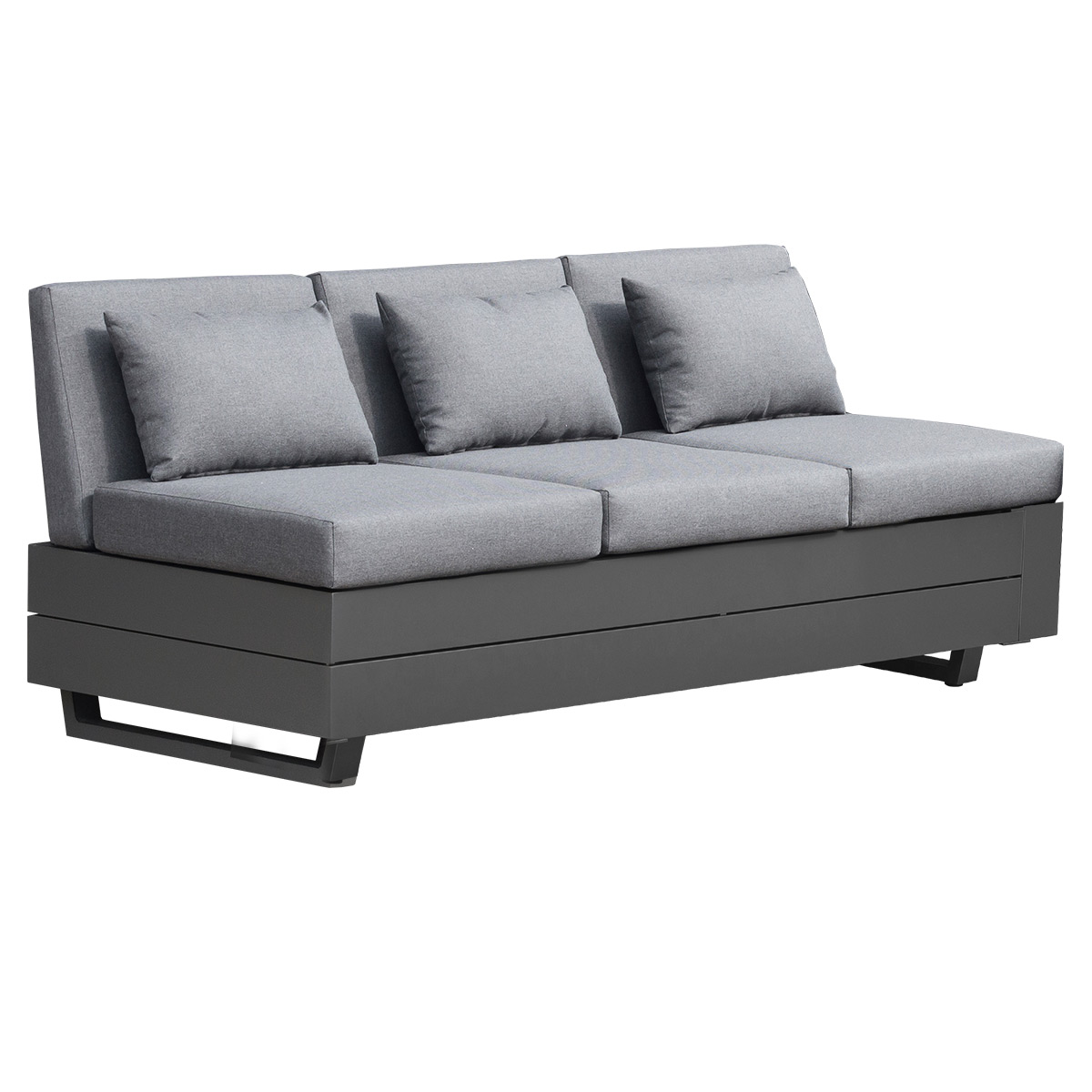 Lola Elements Lounge und Dining 3-Sitzer Aluminium graphite pulverbeschichtet inkl. Tuva dark grey Kissen, beidseitig verstellbar 195x75x70cm höhenverstellbar
