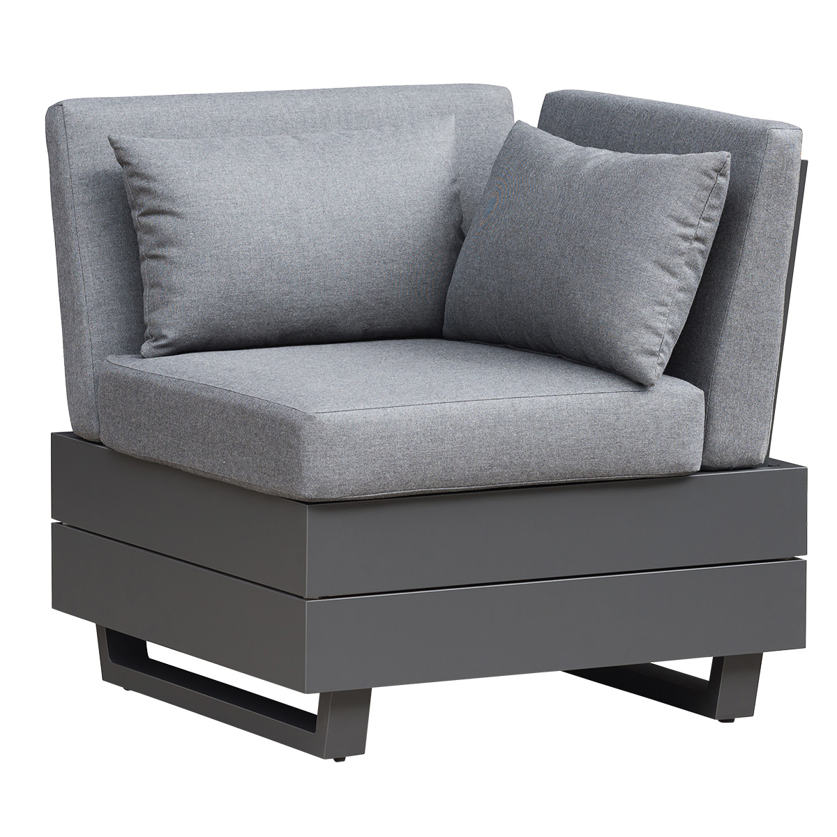 Lola Elements Ecke Lounge und Dining Aluminium graphite pulverbeschichtet inkl. Tuva dark grey Kissen 75x75x70cm