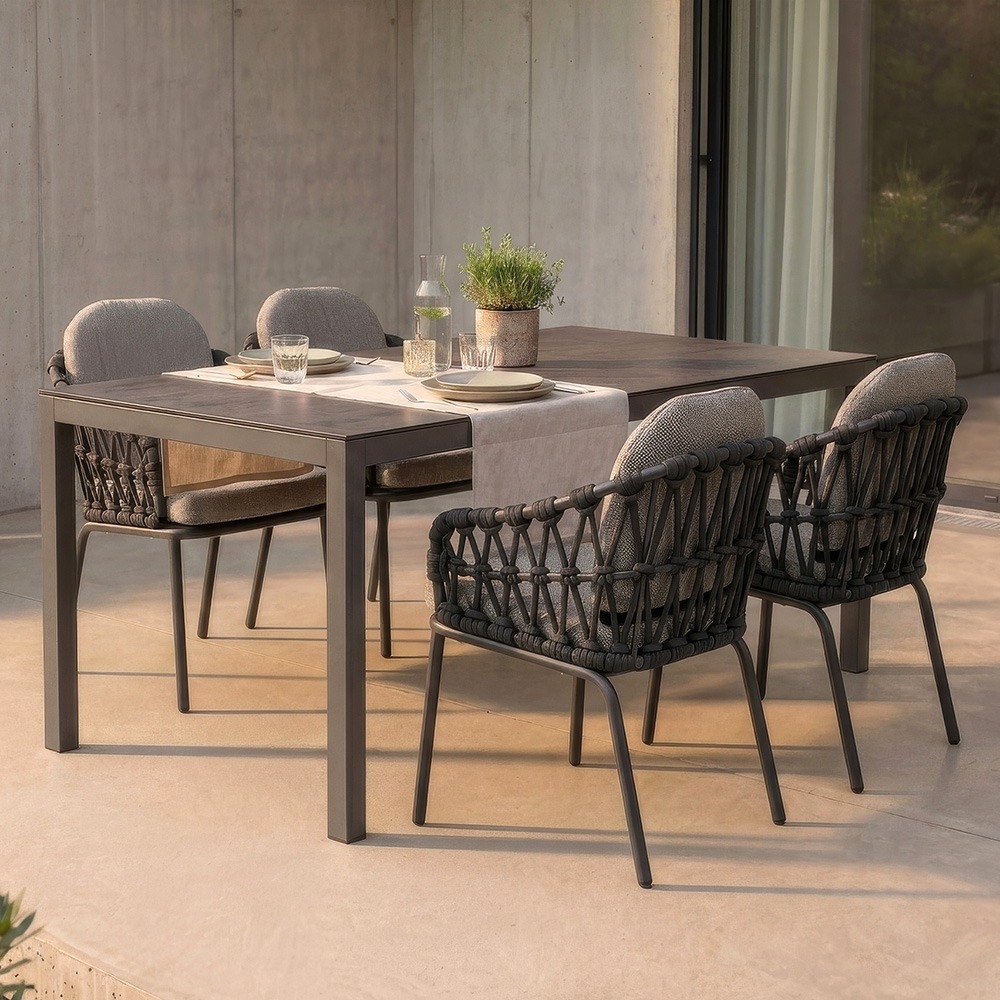 Stern Gartenmöbel Set 4x Lola Lisbon Rope Sessel mit Tisch 160x90cm graphit mit Beton dunkel