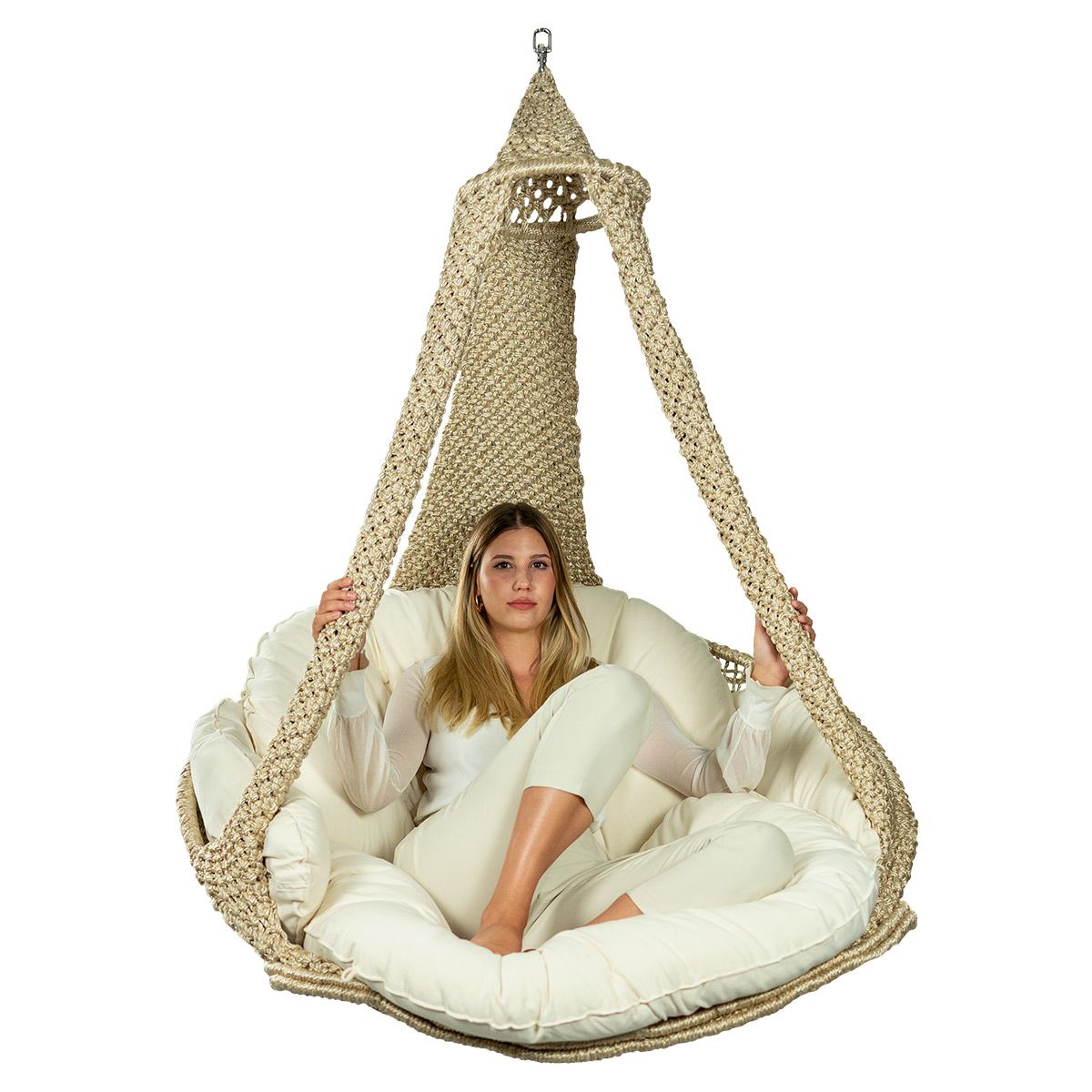 Lola Hängesofa Nido XL champagne wetterfest mit Kissen ecru