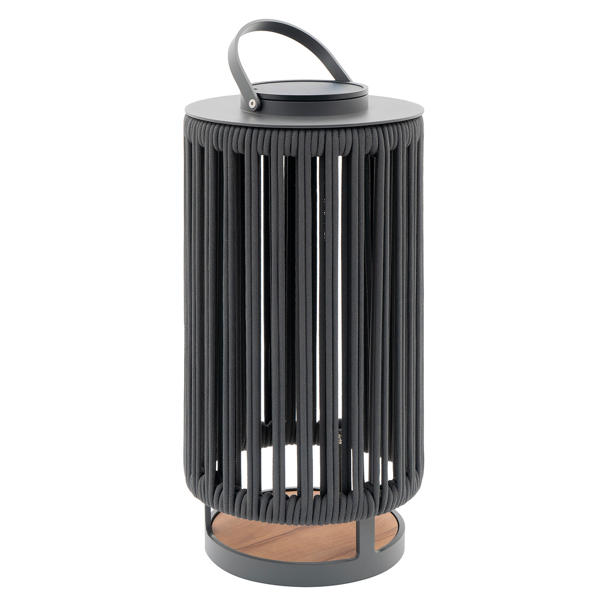 Lola Lumina L Outdoor Solar-Lampe Teak/ Aluminium Graphite/ Rope Carbon mit Griff und Teak