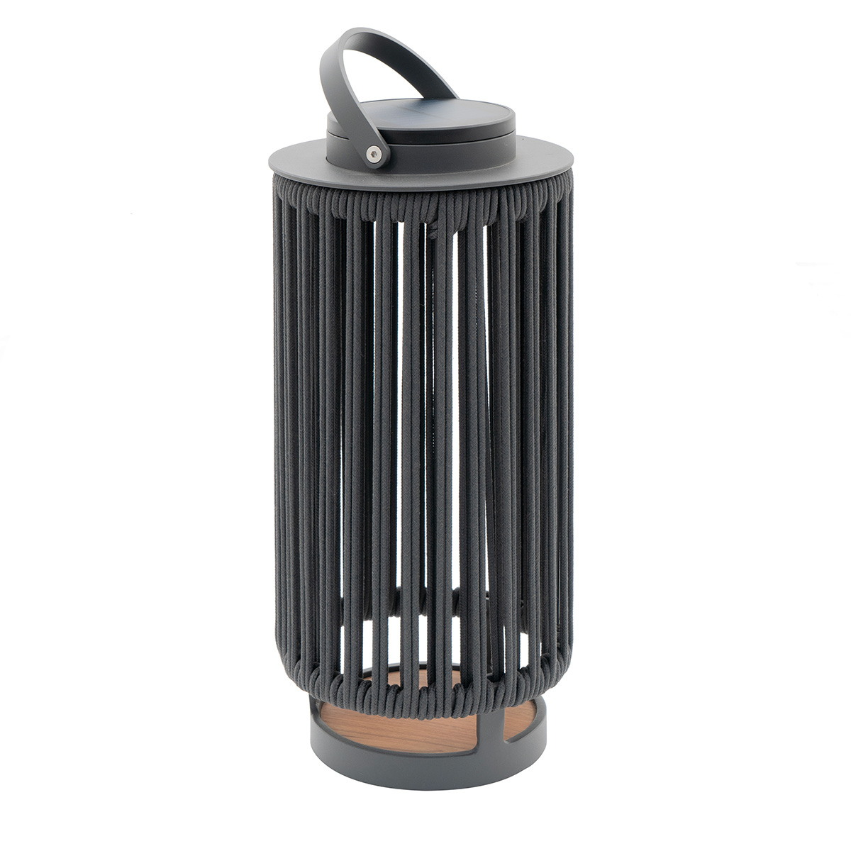 Lola Lumina M Outdoor Solar-Lampe Teak/ Aluminium Graphite/ Rope Carbon mit Griff und Teak
