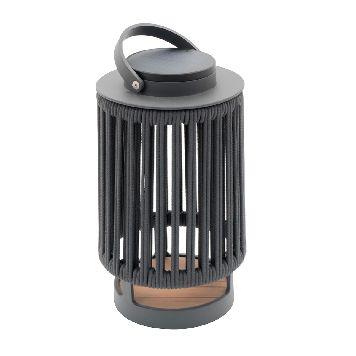 Lola Lumina XL Outdoor Solar-Lampe Teak/ Aluminium Graphite/ Rope Carbon mit Griff und Teak