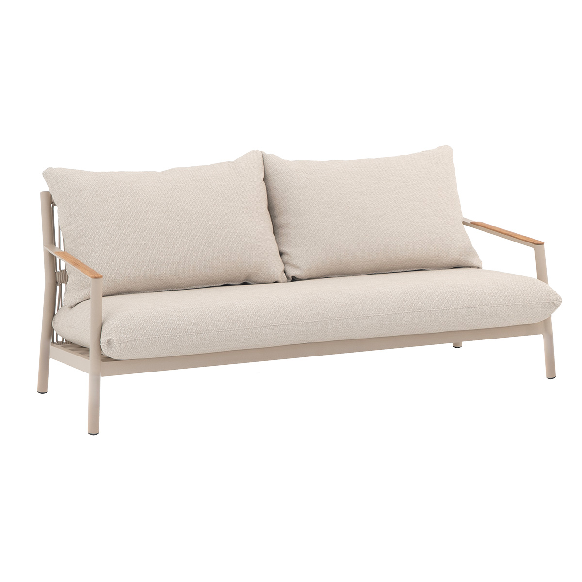 Lola Monaco Lounge 2-Sitzer Aluminium Sand Teak / Rope Ivory / Kissen Beige Sunproof®
