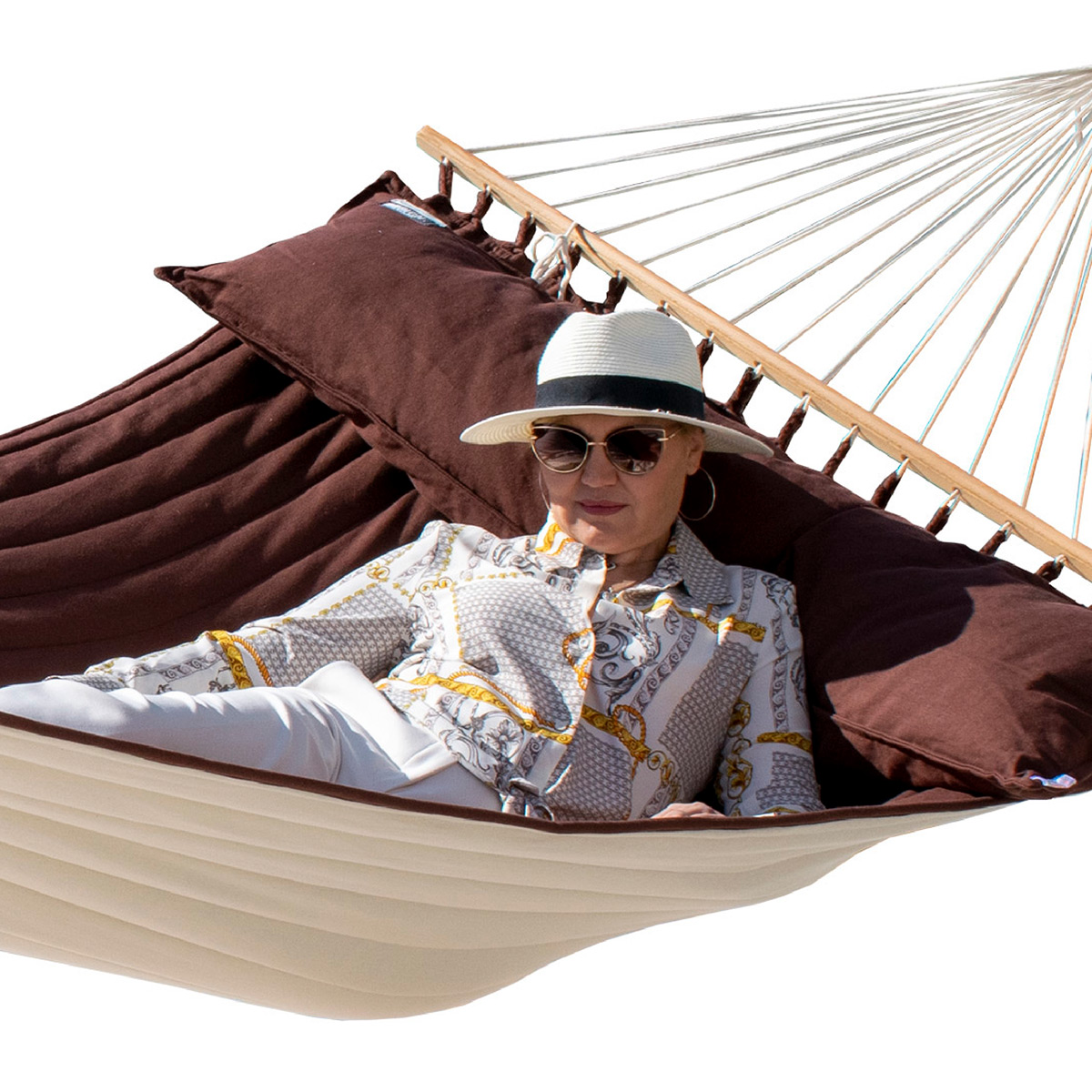 Lola Luxus Stab Hängematte gefüttert American Hammock Lifestyle COFEA ROBUSTA mit Kissen wetterfest