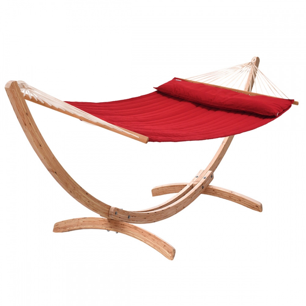 Familien-Stabhängematte American-Hammock Fuego-Red mit Holzgestell aus Lärche Ares-Arc