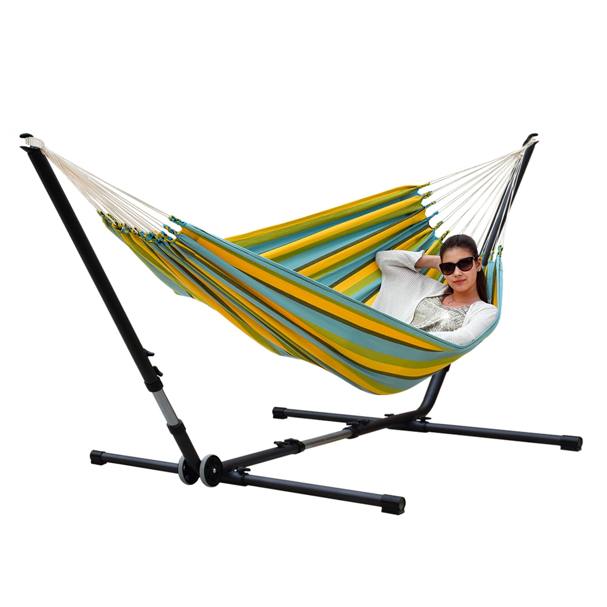 Universal anthrazit Hängematten-Metallgestell und Lola Hängematte XL Jamaica Caipirinha Double mit Kissen