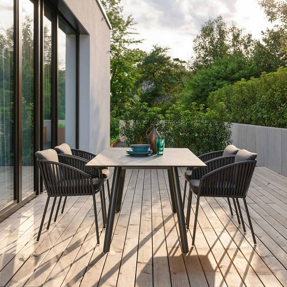 Stern Sessel 4x Cliff Set Rope mit Interno Tisch 220x100cm Alu Anthrazit Tischplatte Dekor Slate