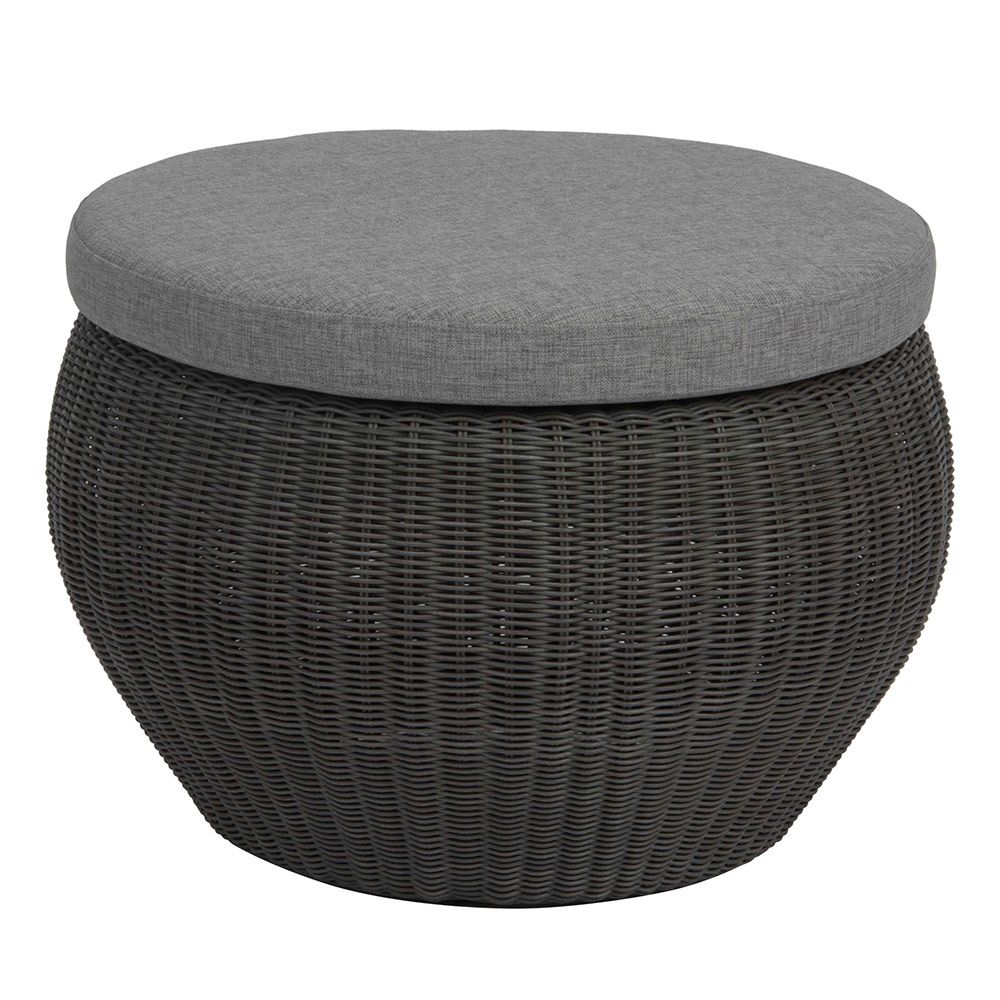 Stern Beistelltisch/Hocker Anny Ø 50 cm Gefl. basaltgrau mit Glasplatte u. Kissen 100% Polyacryl seidengrau